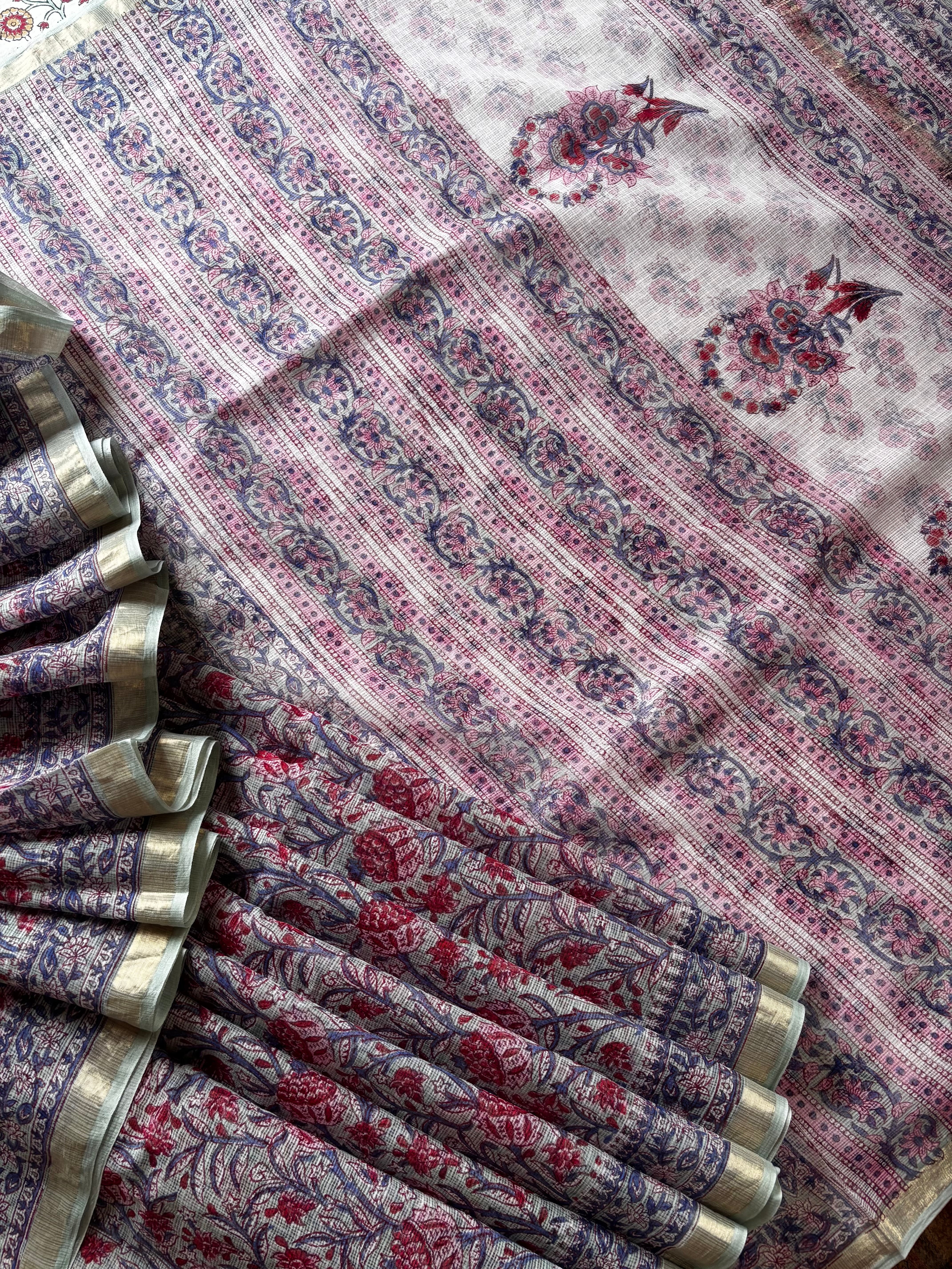 Hand Block Printed Kota Doria Saree