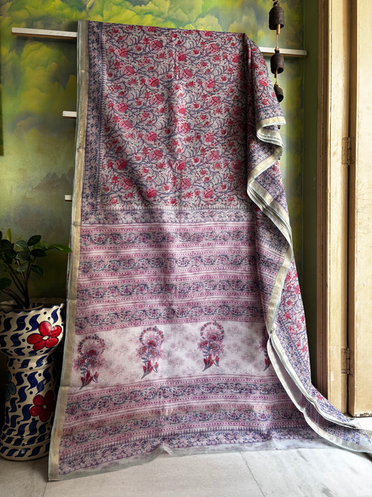 Hand Block Printed Kota Doria Saree