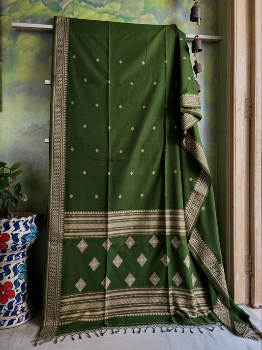 Handwoven Green Colour Phulia Cotton Saree