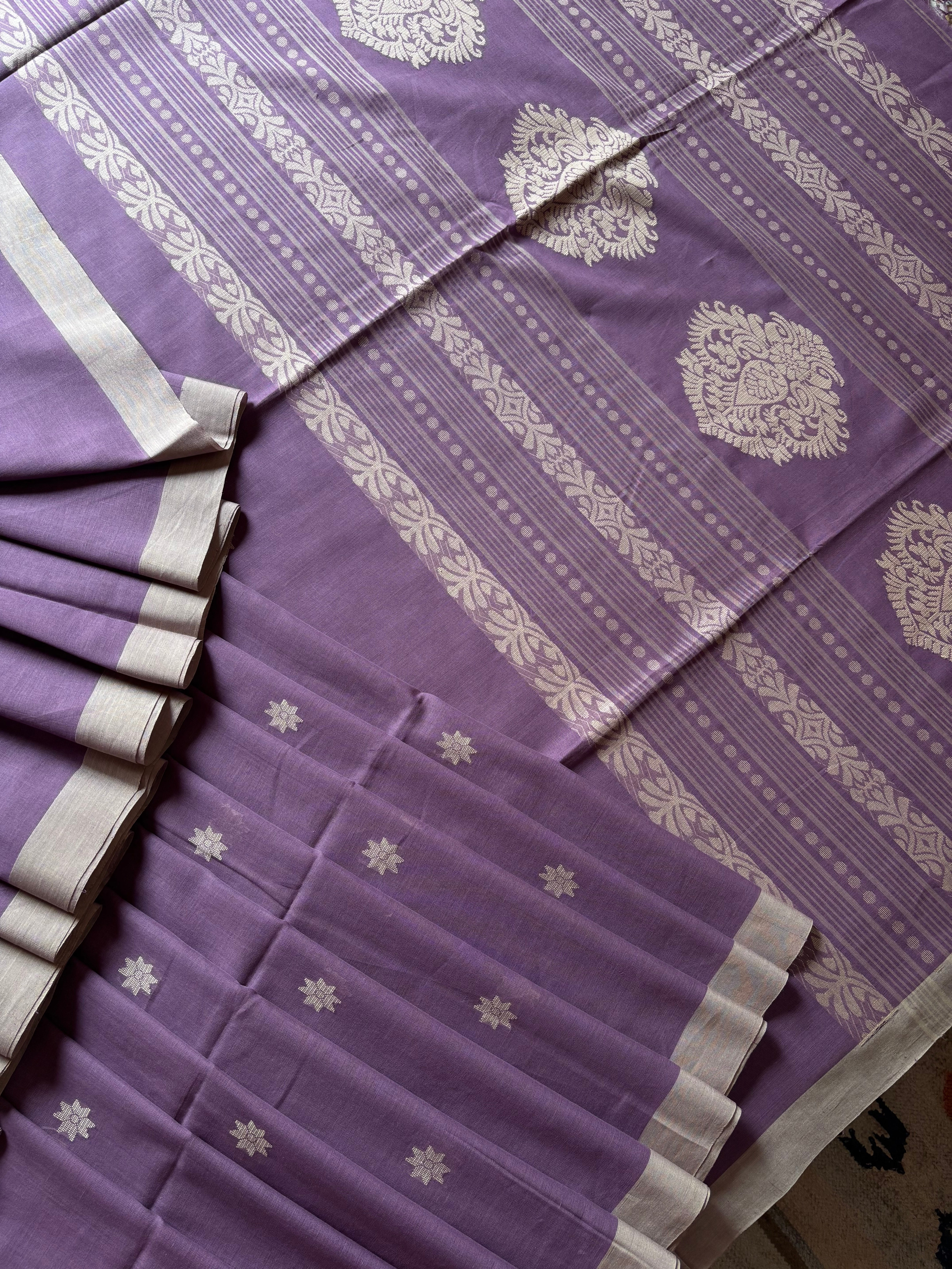 Handwoven Lavender Colour Cotton Jamdani Saree