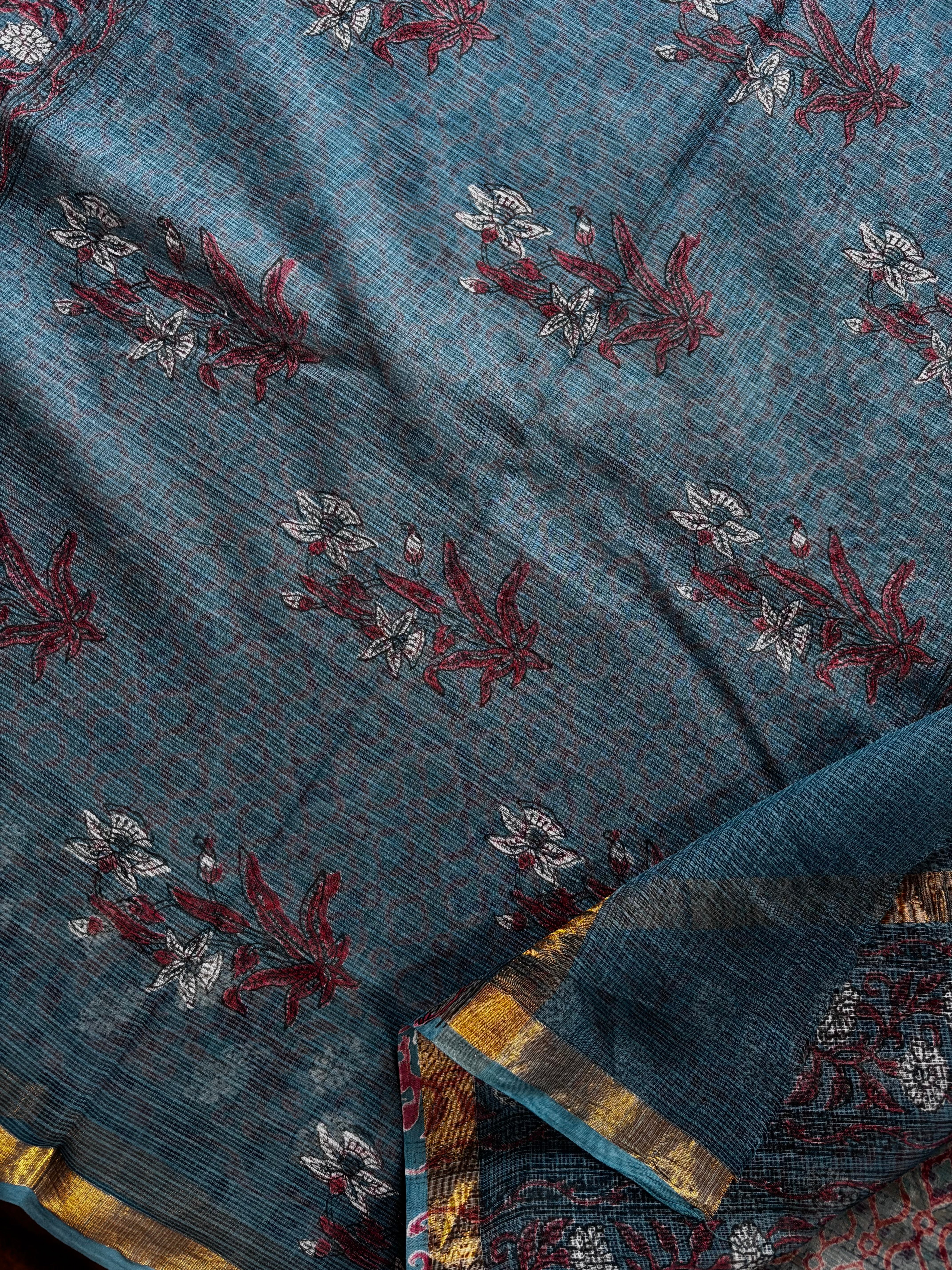 Hand Block Printed Kota Doria Saree