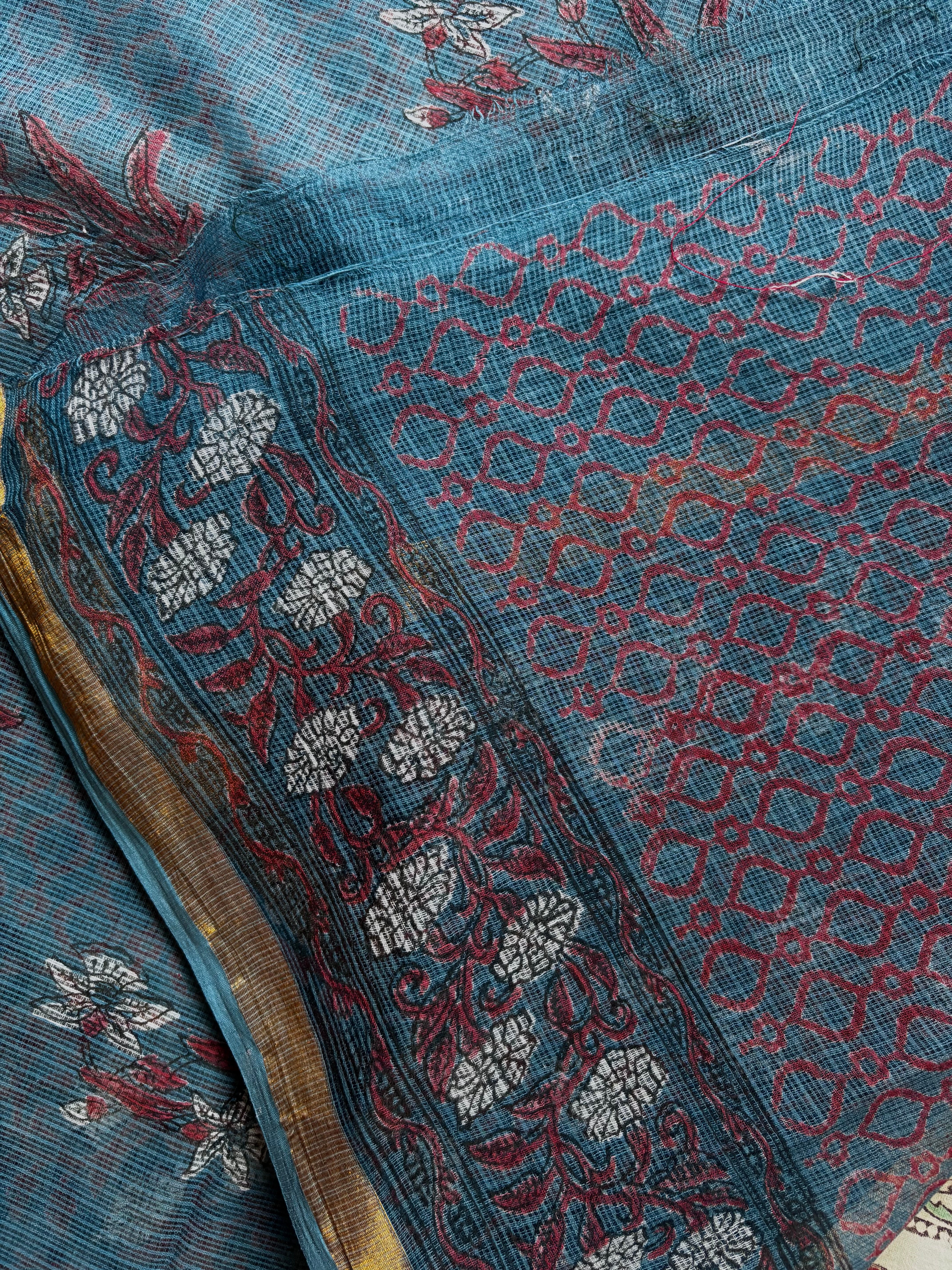 Hand Block Printed Kota Doria Saree