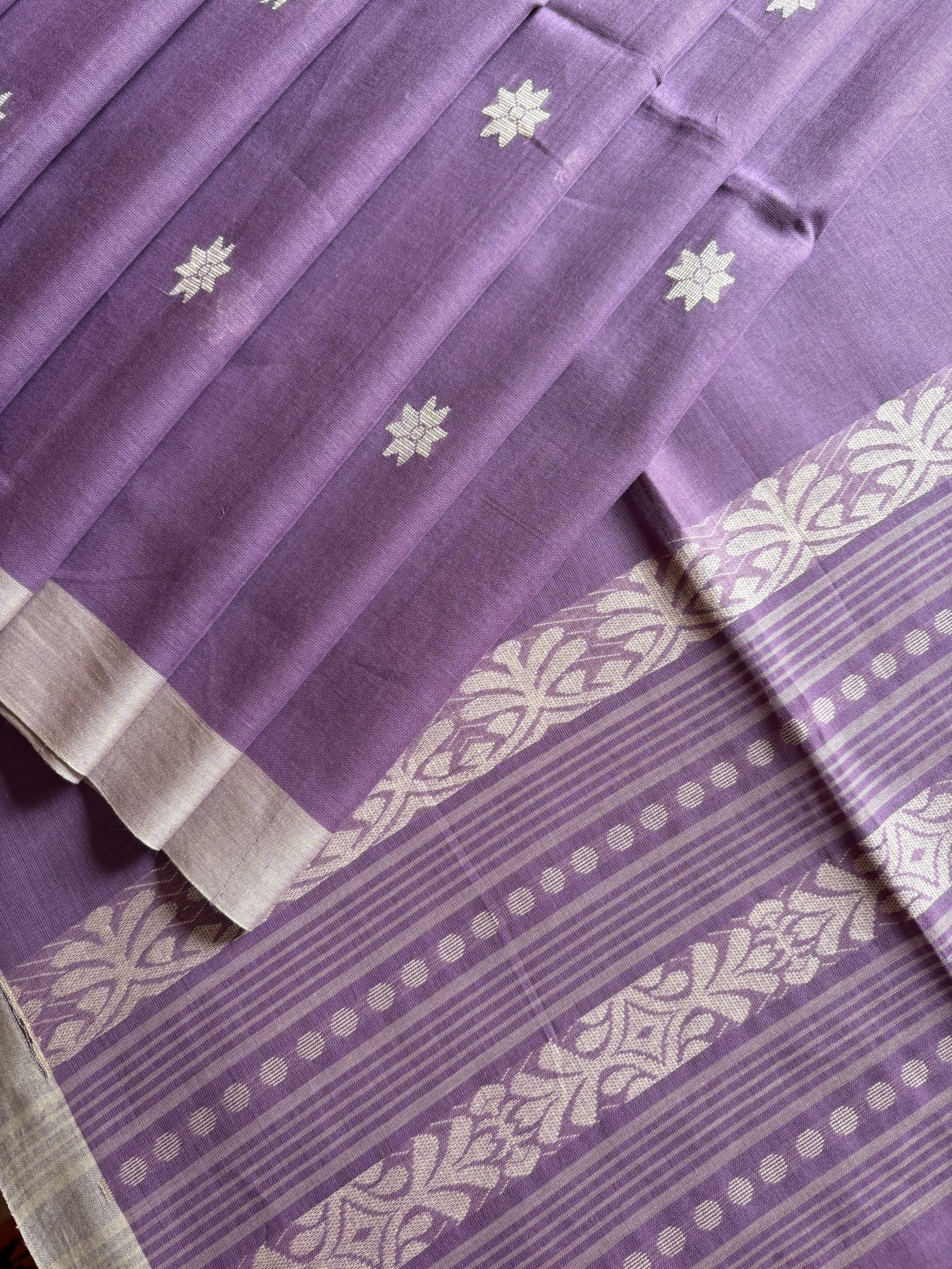 Handwoven Lavender Colour Cotton Jamdani Saree