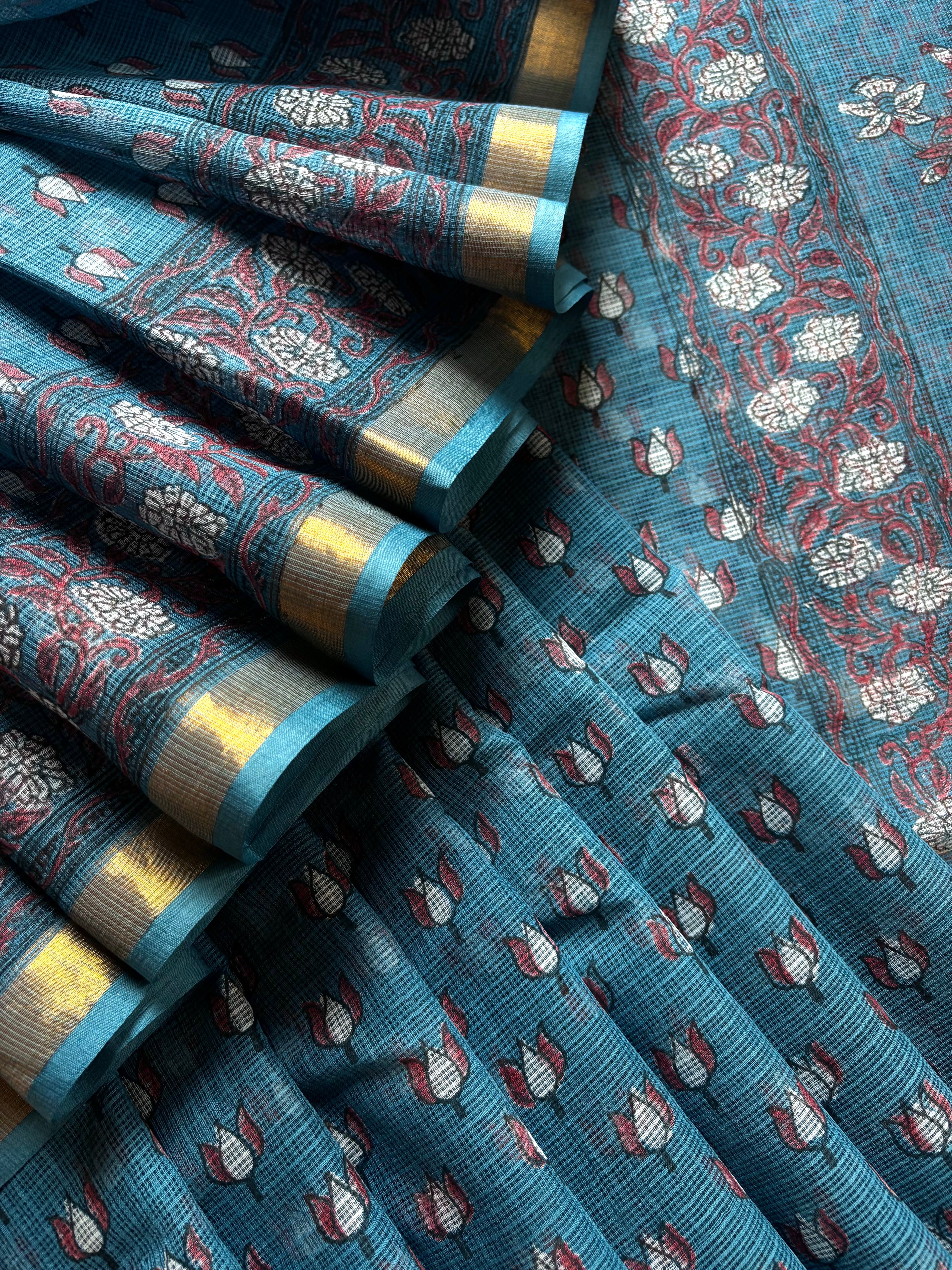 Hand Block Printed Kota Doria Saree