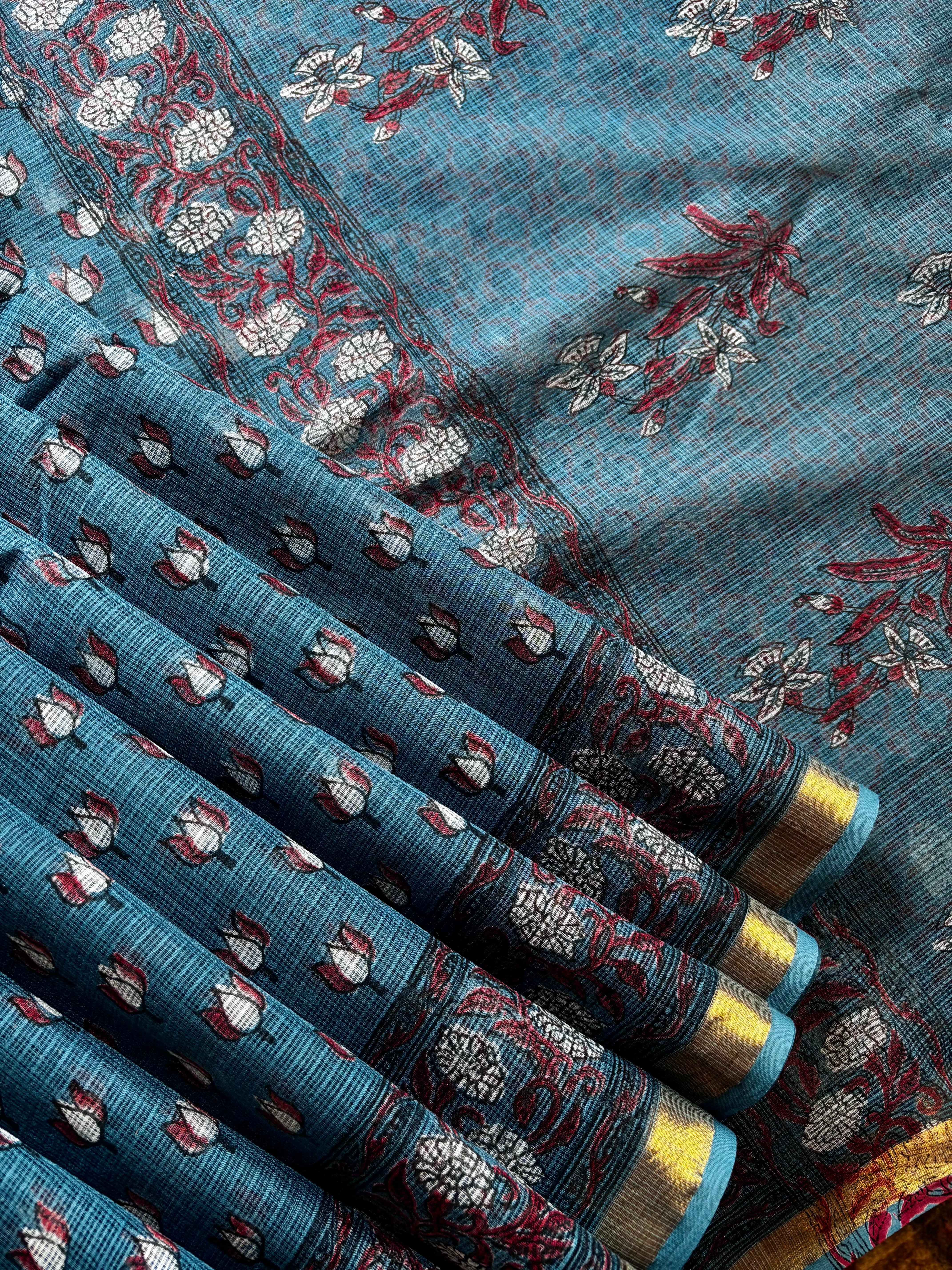 Hand Block Printed Kota Doria Saree