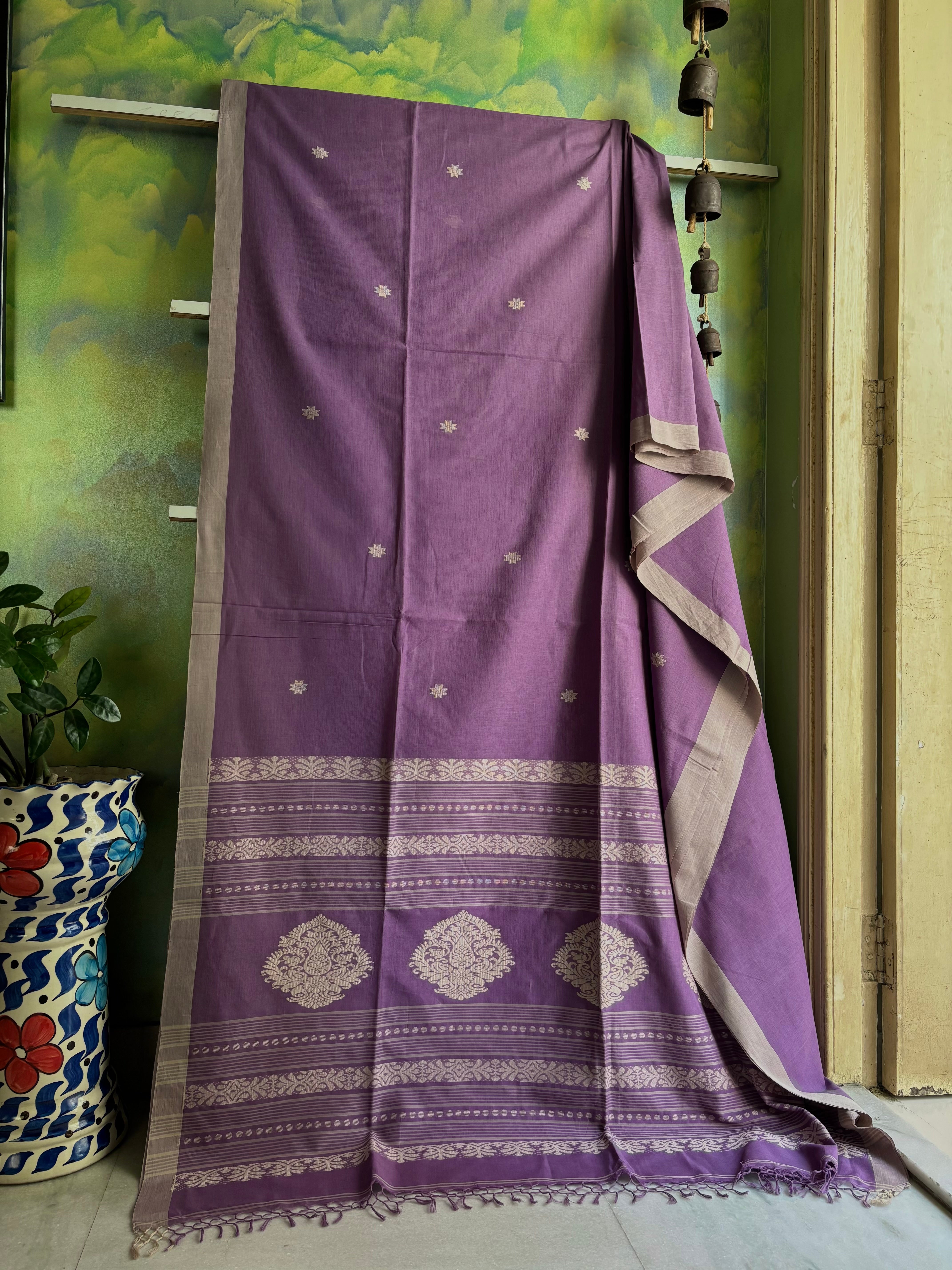 Handwoven Lavender Colour Cotton Jamdani Saree