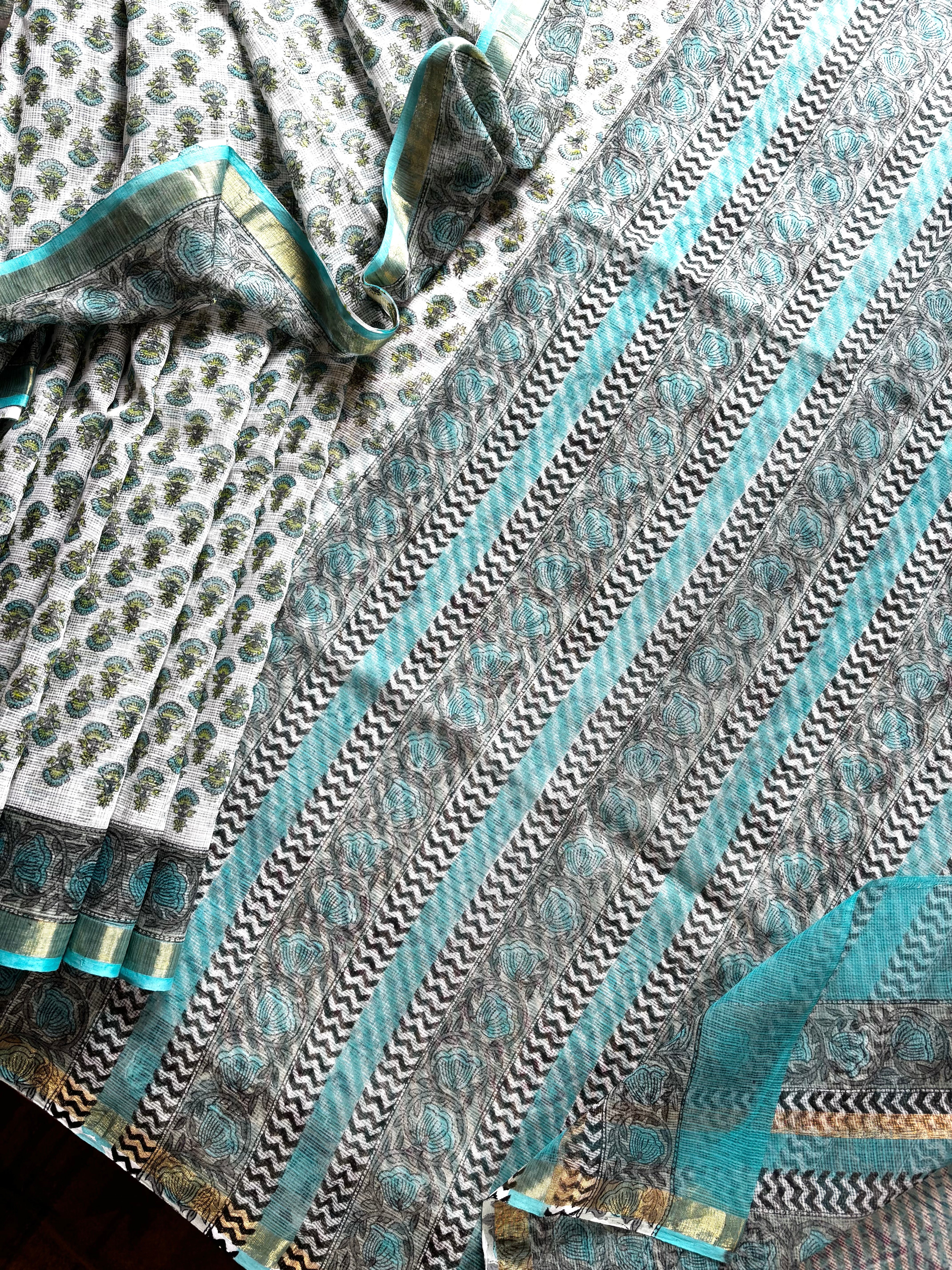 Hand Block Printed Kota Doria Saree