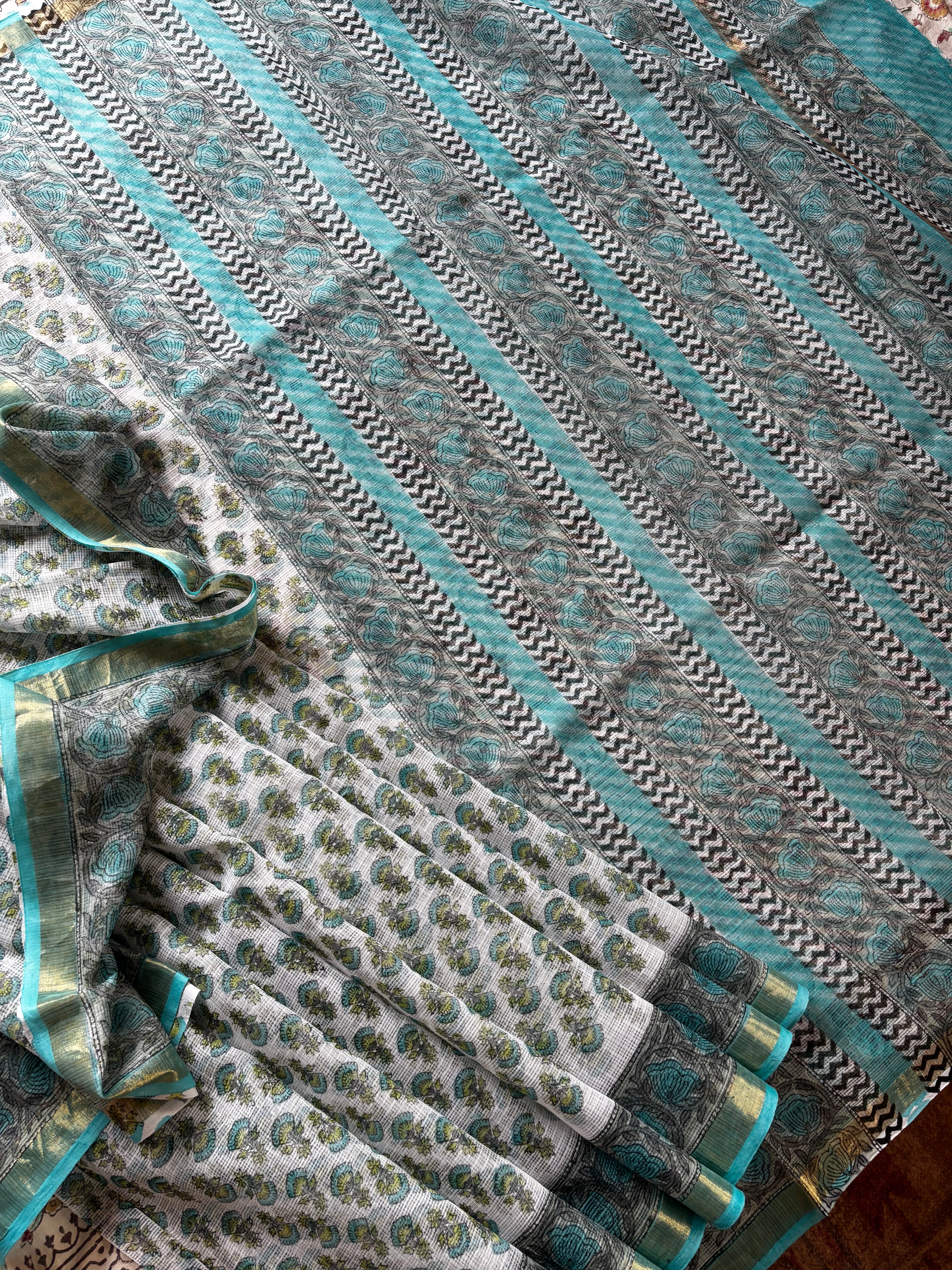 Hand Block Printed Kota Doria Saree