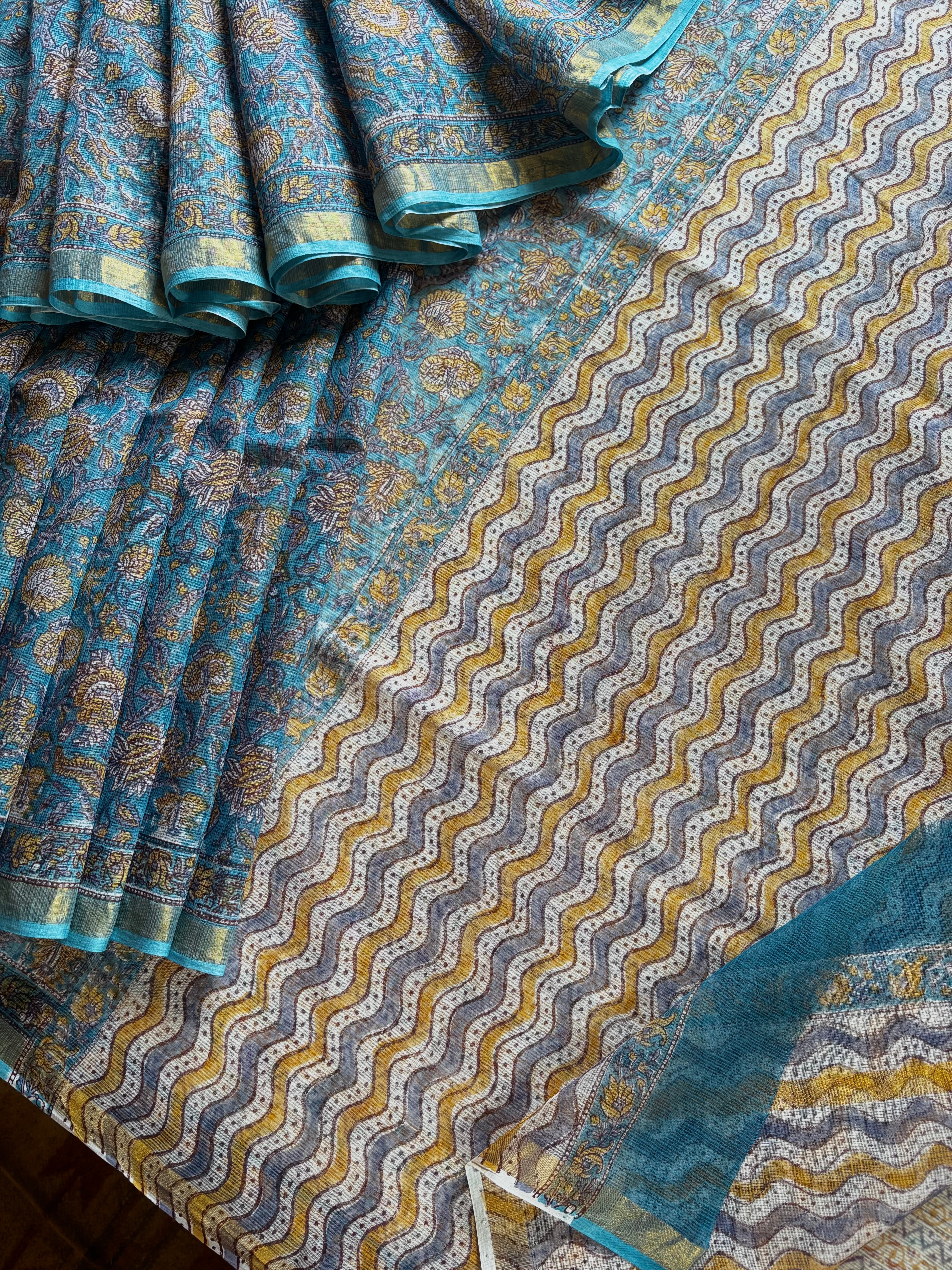 Hand Block Printed Kota Doria Saree