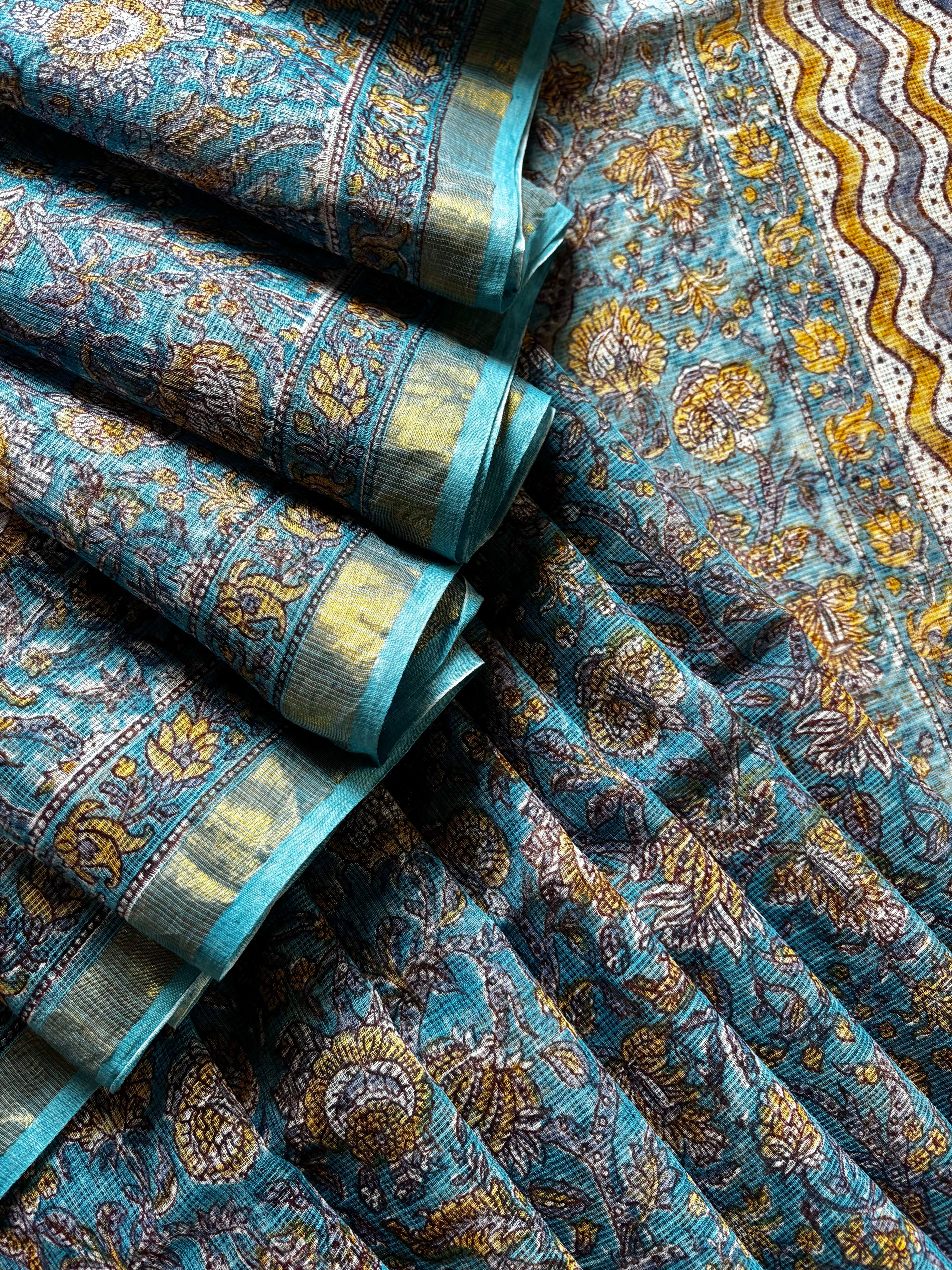 Hand Block Printed Kota Doria Saree