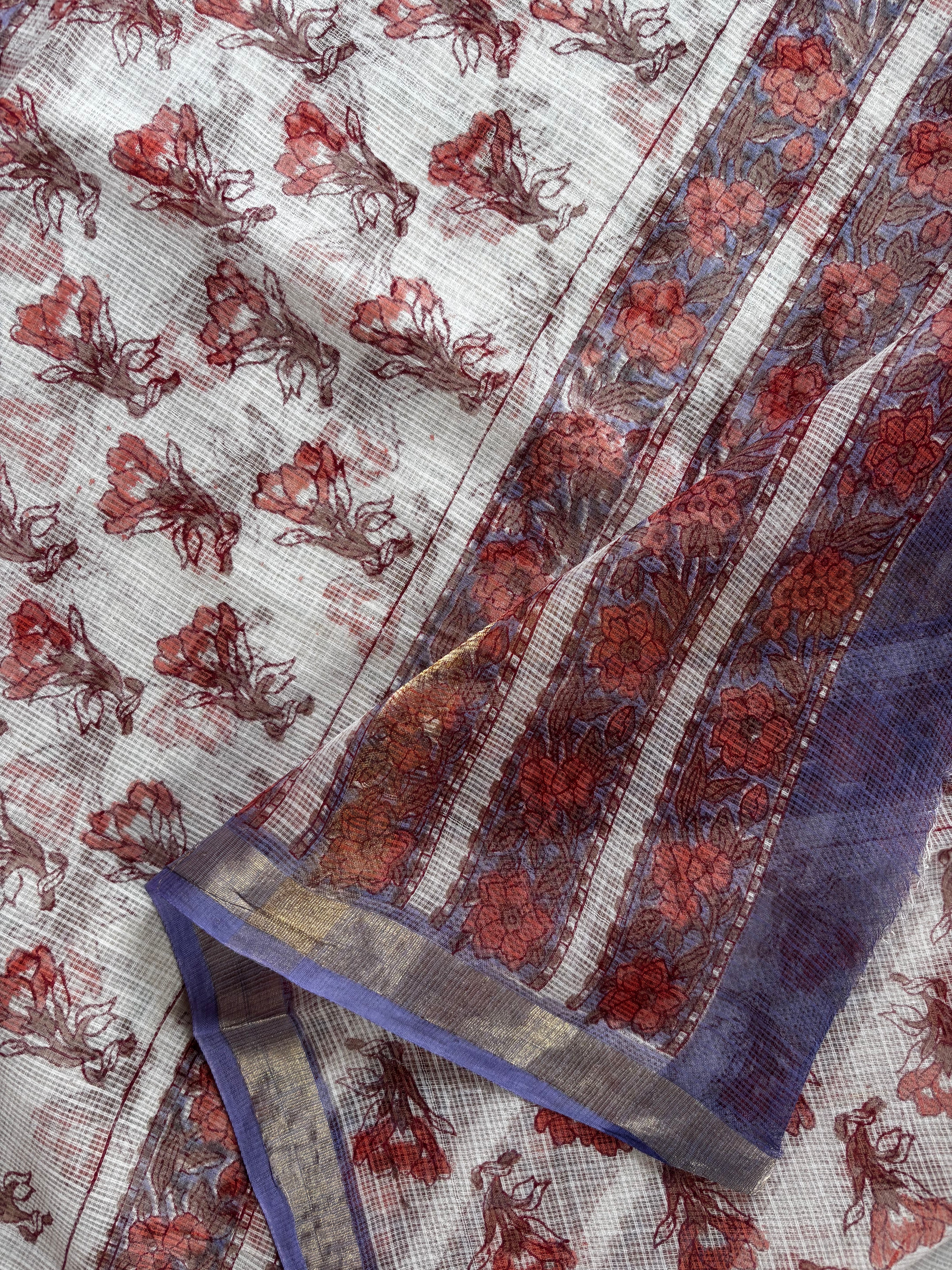 Hand Block Printed Kota Doria Saree