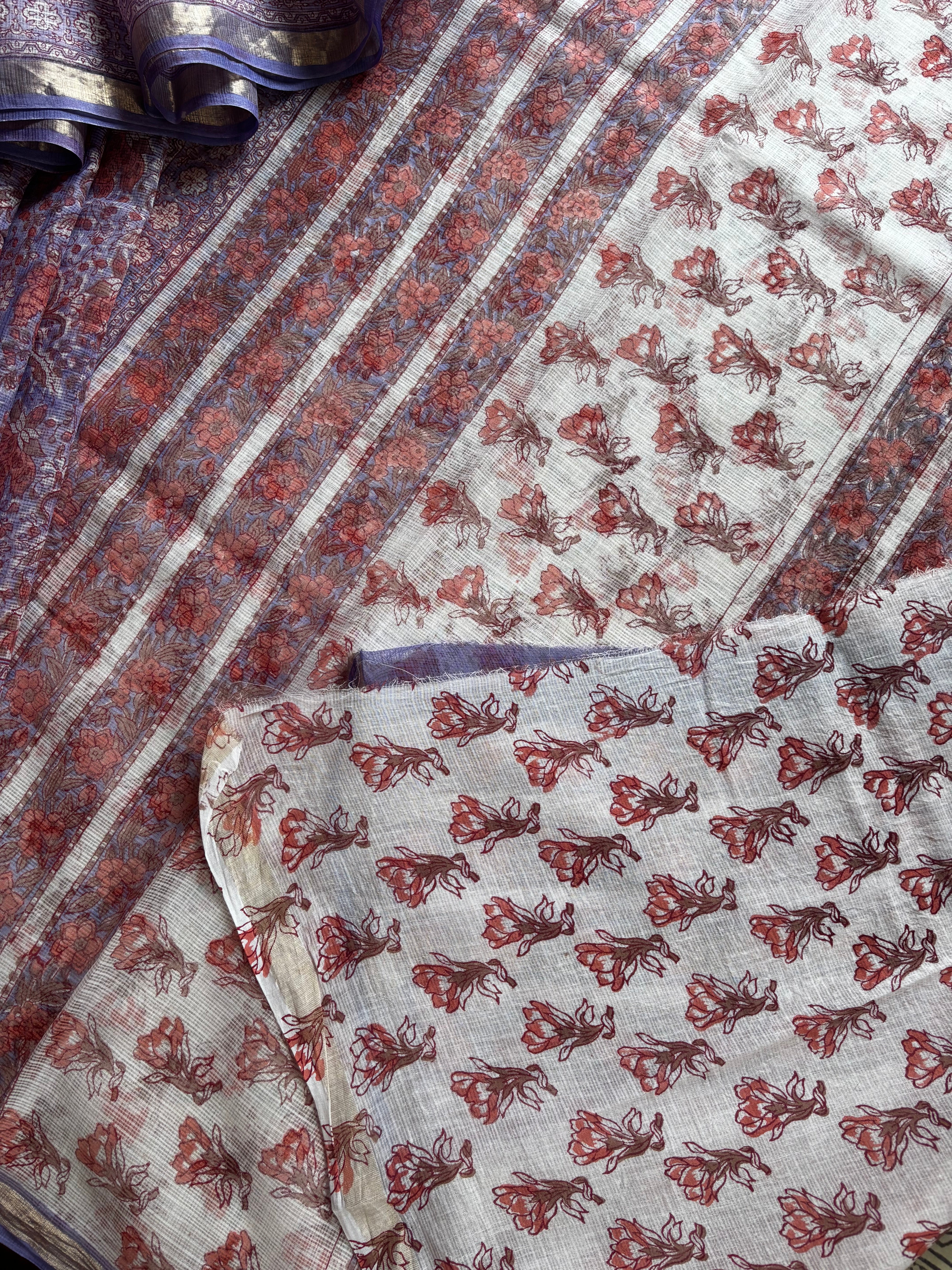 Hand Block Printed Kota Doria Saree