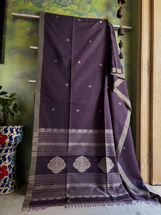 Handwoven Dusty Mauve Colour Cotton Jamdani Saree