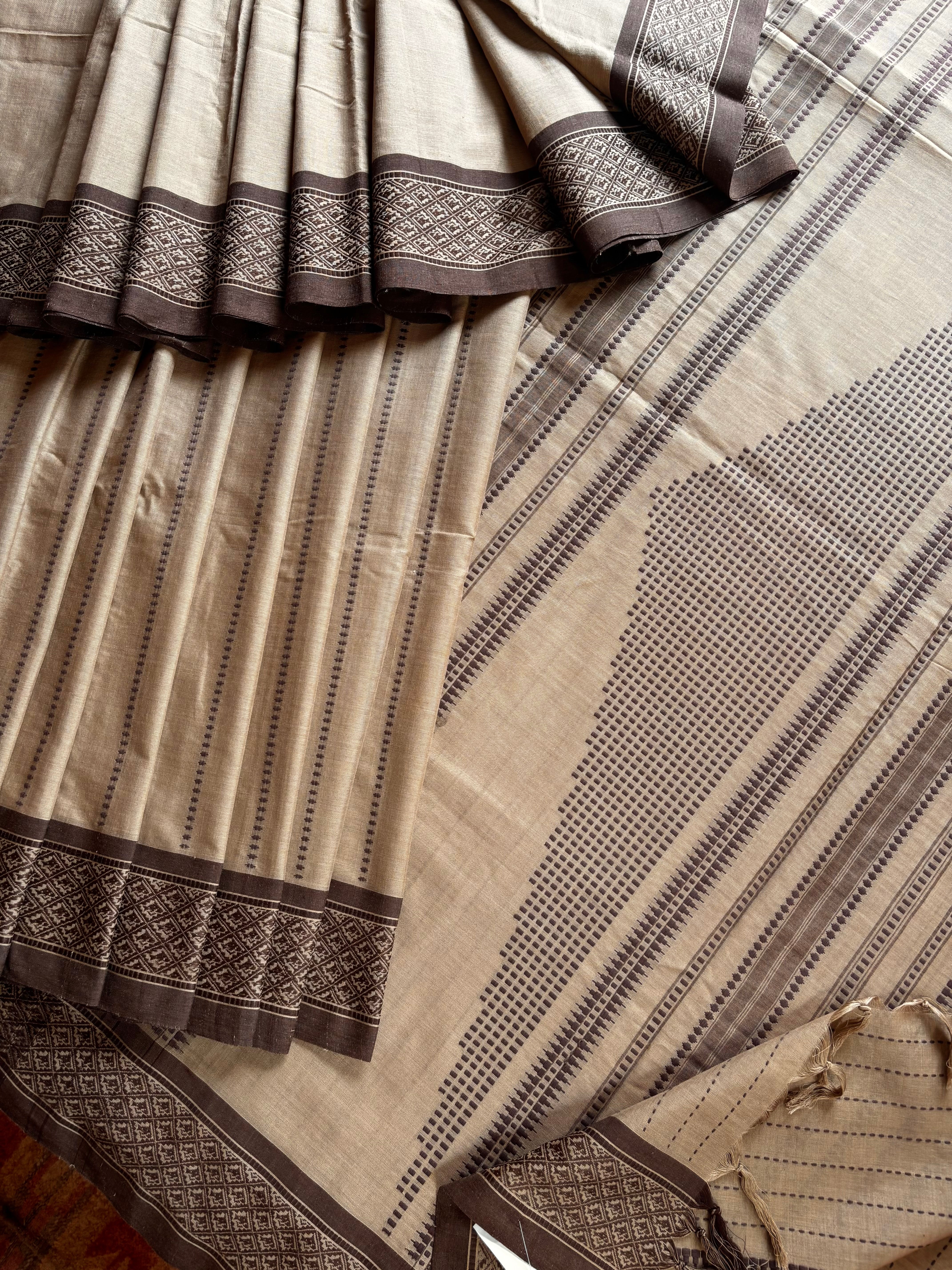 Handwoven Light Brown Colour Begampuri Cotton Saree