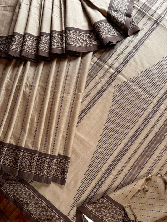 Handwoven Light Brown Colour Begampuri Cotton Saree