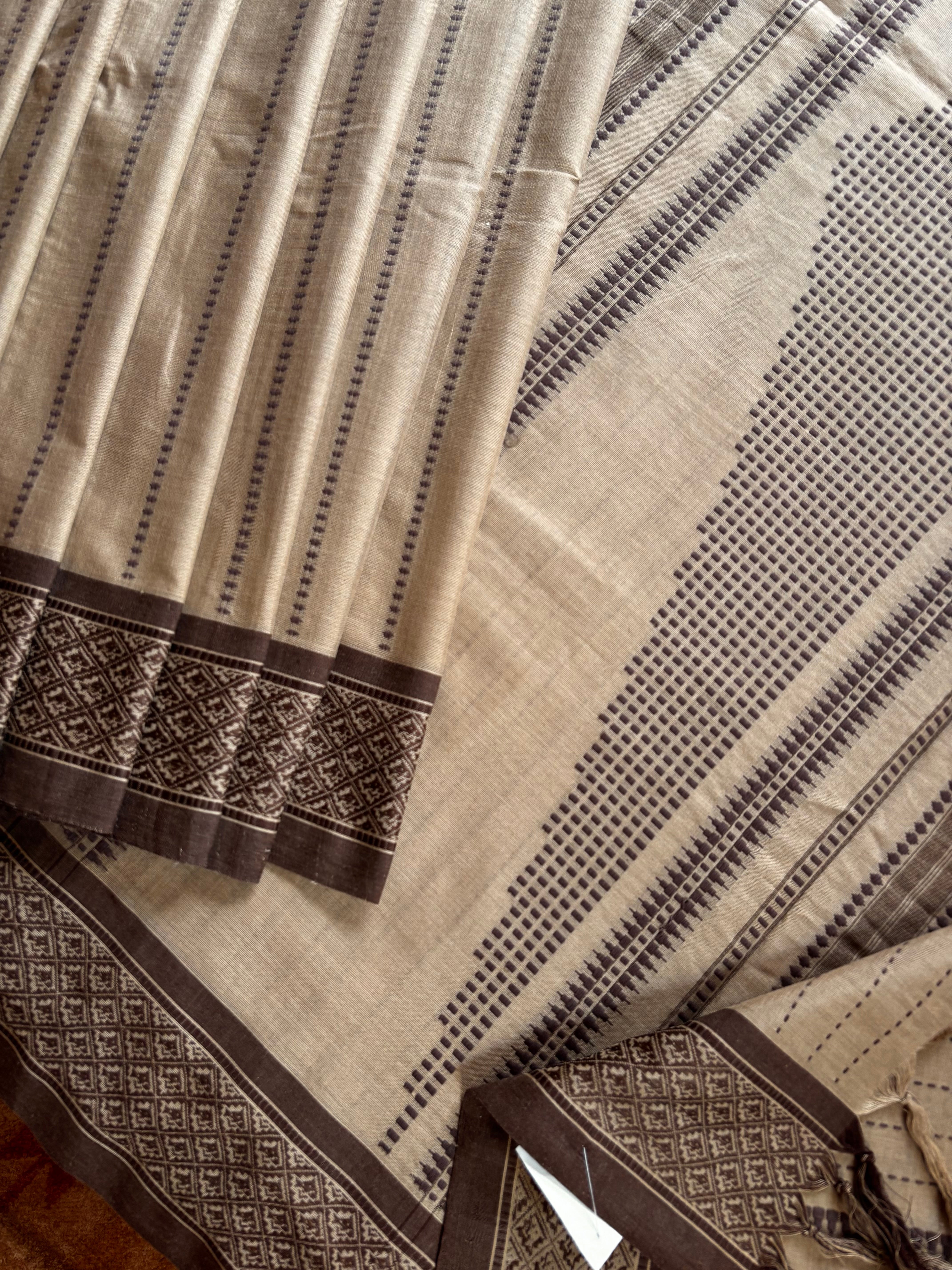 Handwoven Light Brown Colour Begampuri Cotton Saree