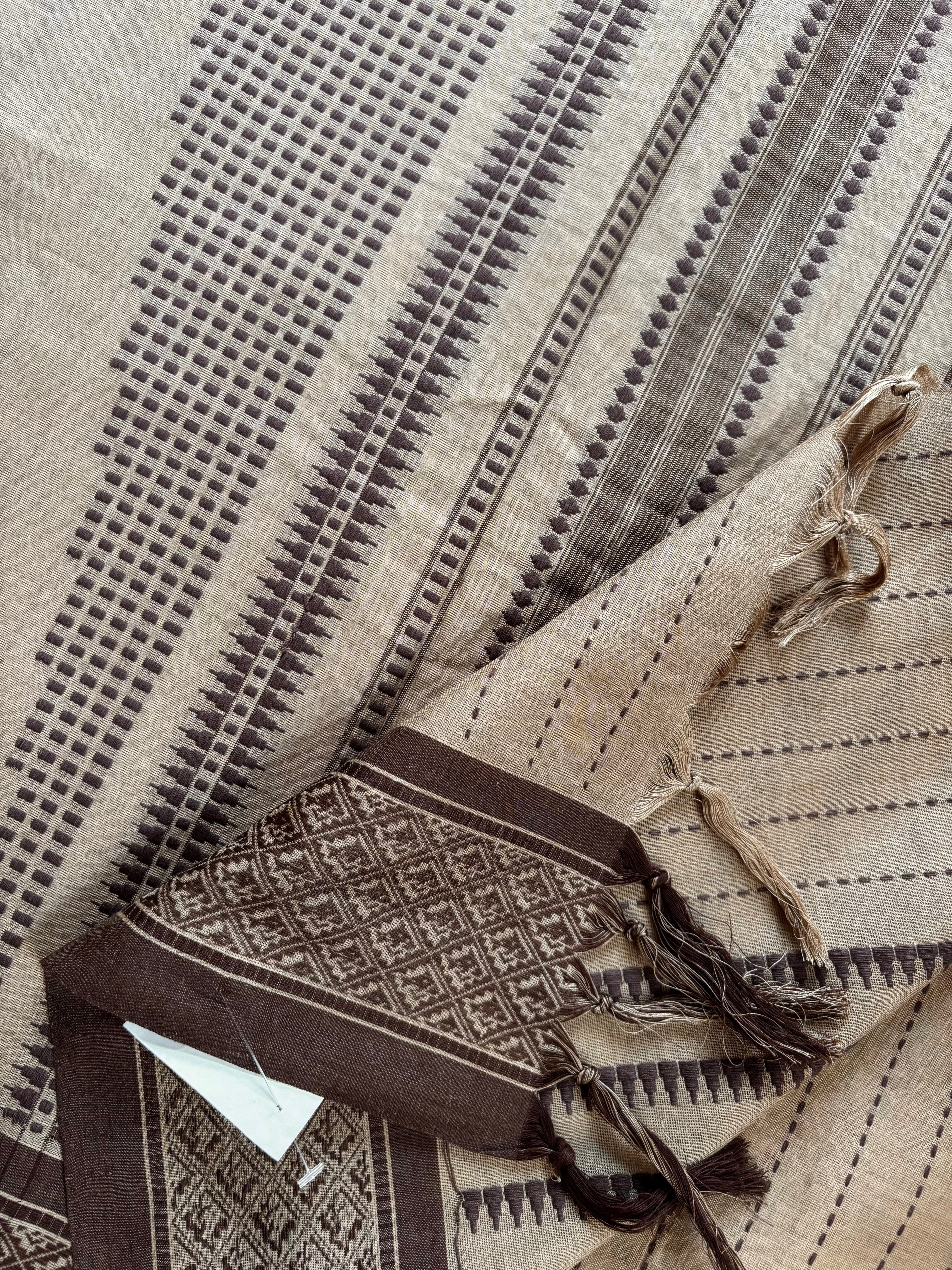 Handwoven Light Brown Colour Begampuri Cotton Saree