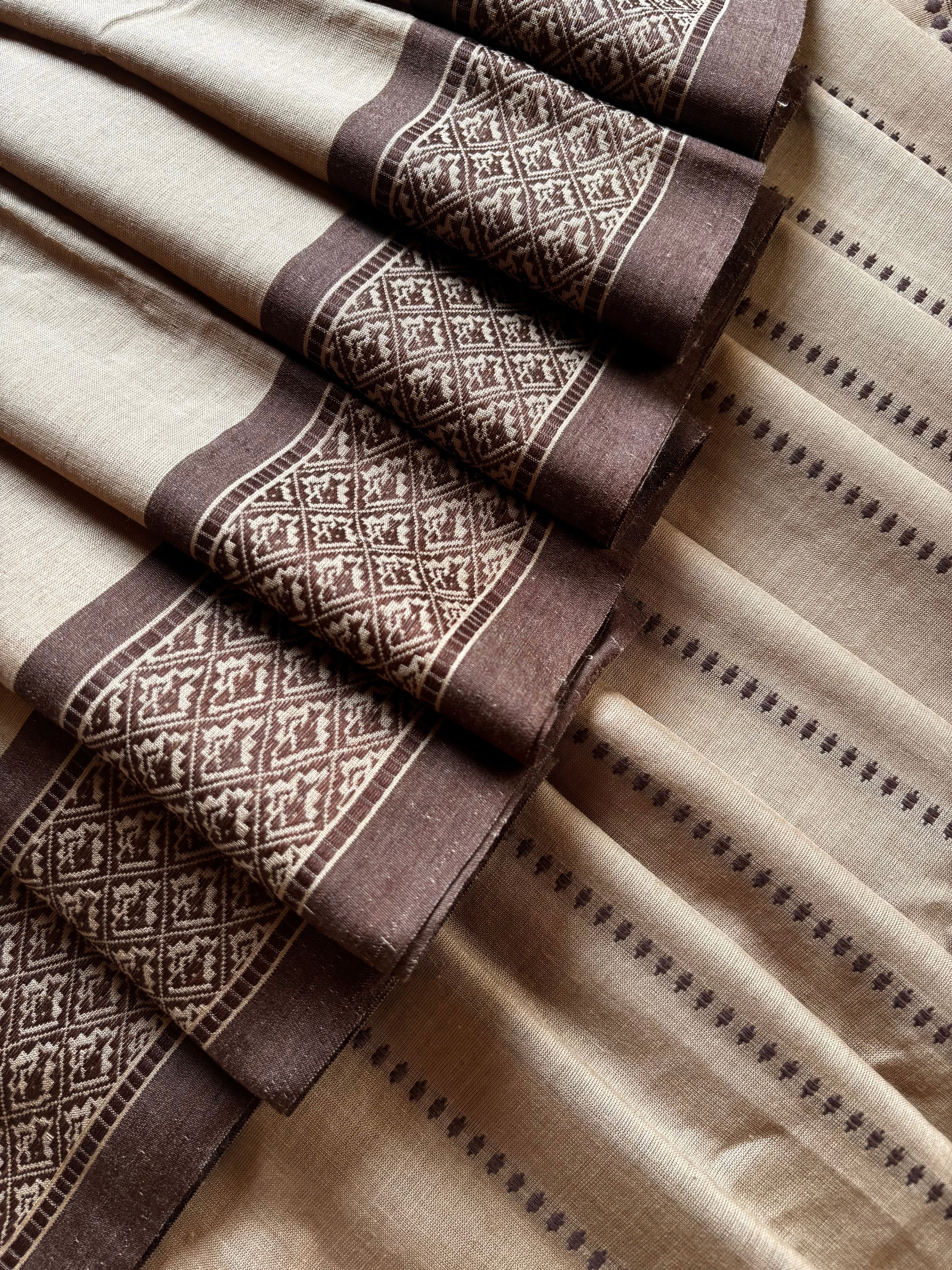 Handwoven Light Brown Colour Begampuri Cotton Saree