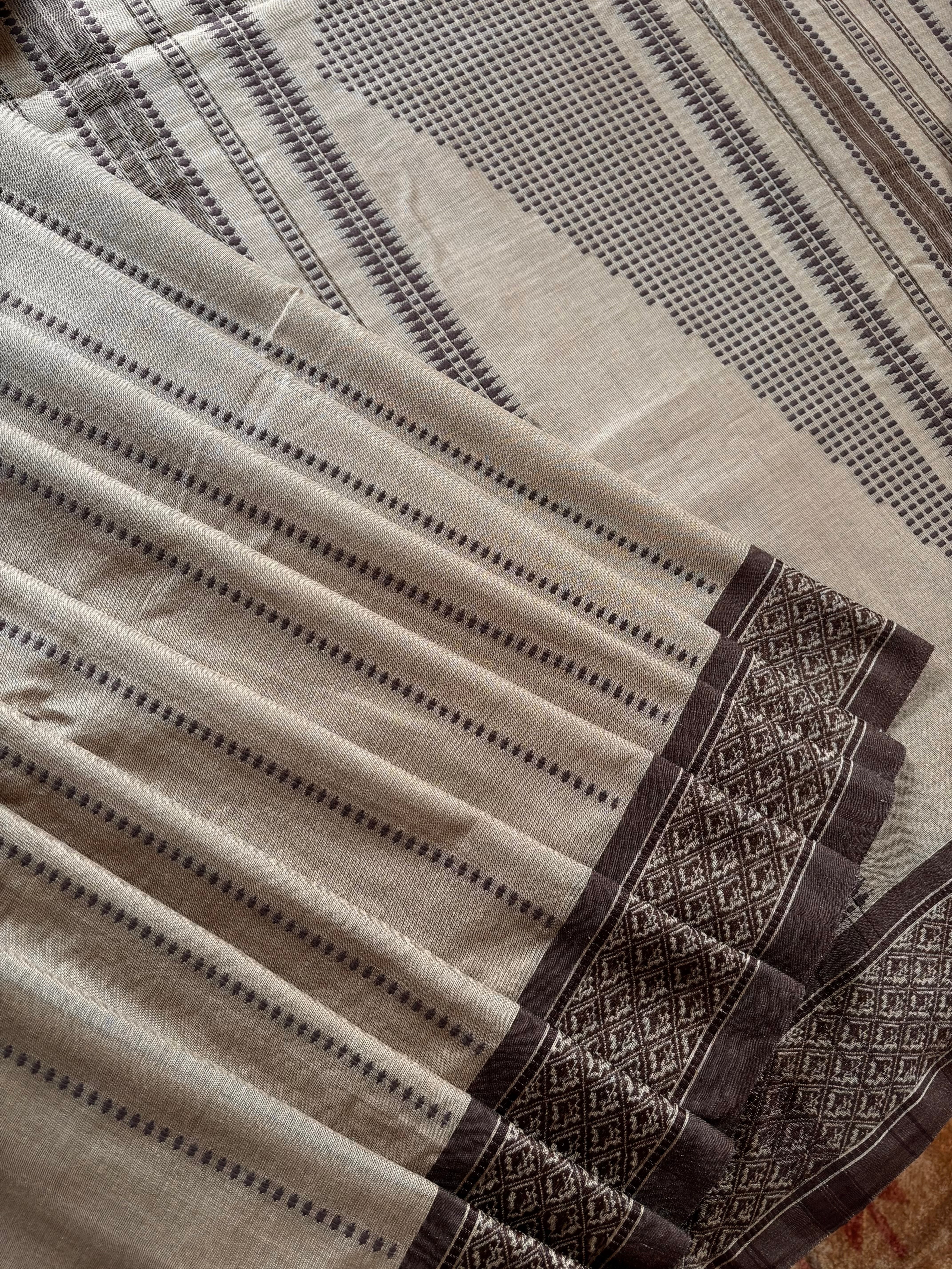 Handwoven Light Brown Colour Begampuri Cotton Saree