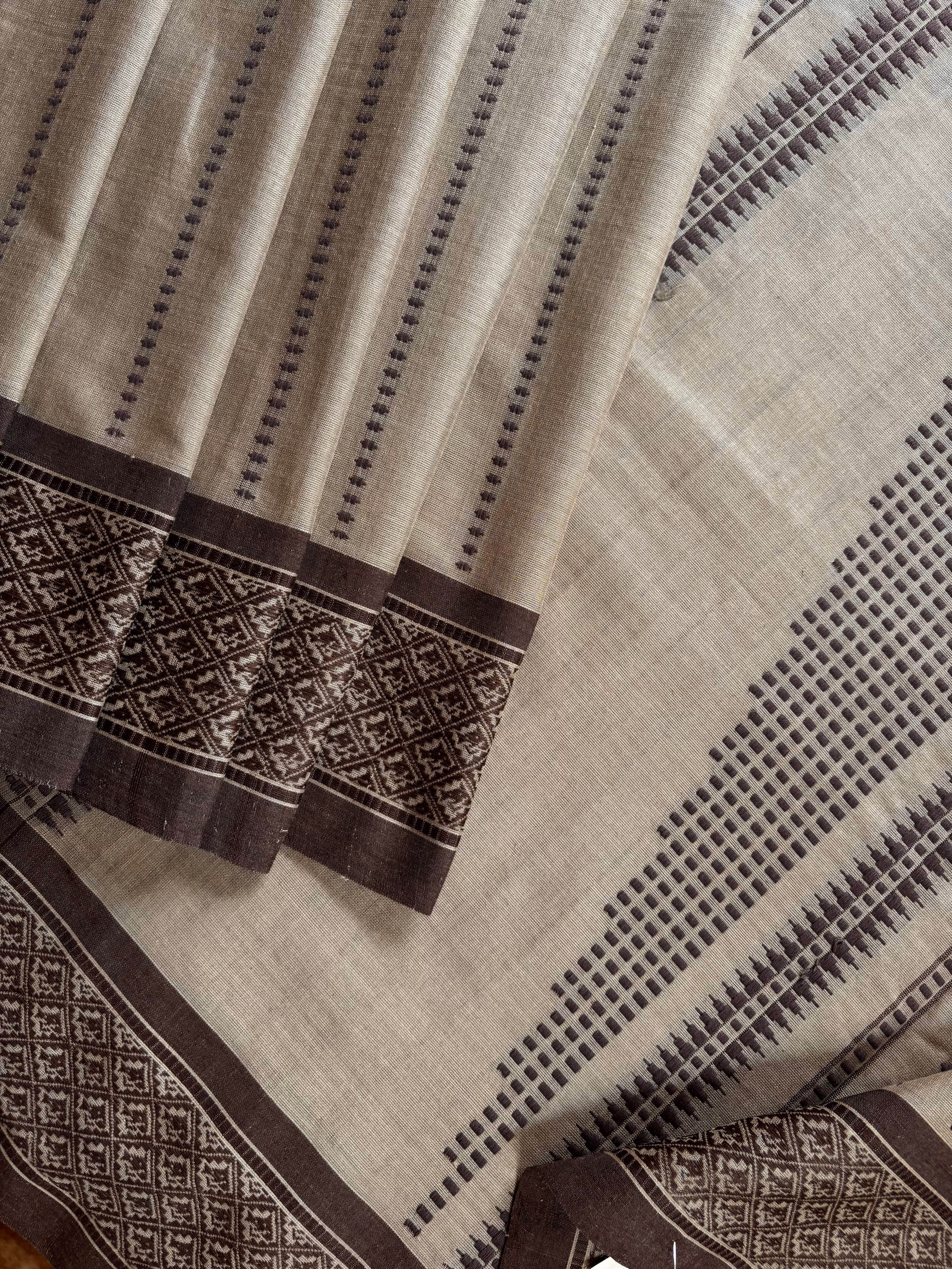 Handwoven Light Brown Colour Begampuri Cotton Saree