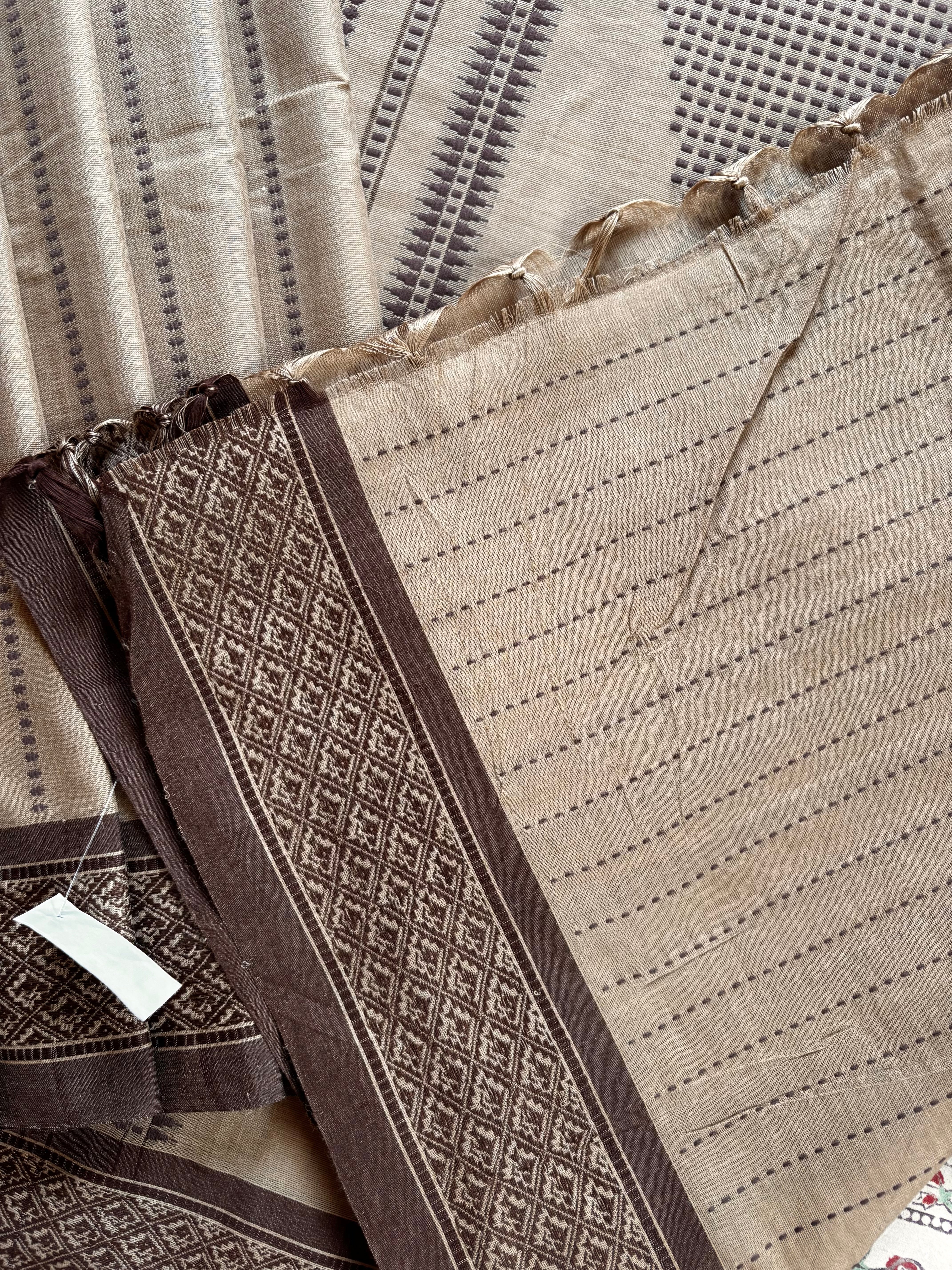 Handwoven Light Brown Colour Begampuri Cotton Saree