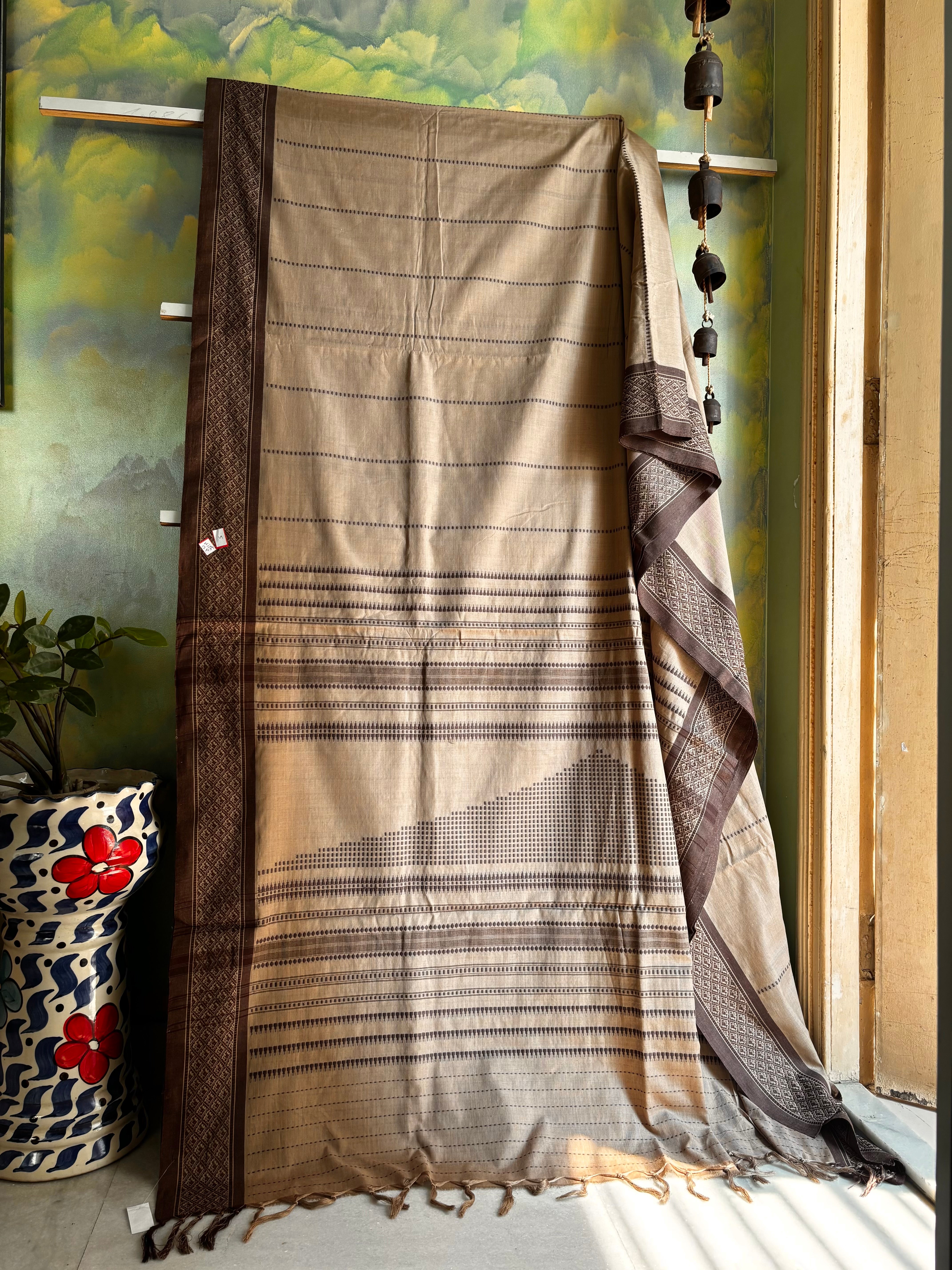Handwoven Light Brown Colour Begampuri Cotton Saree