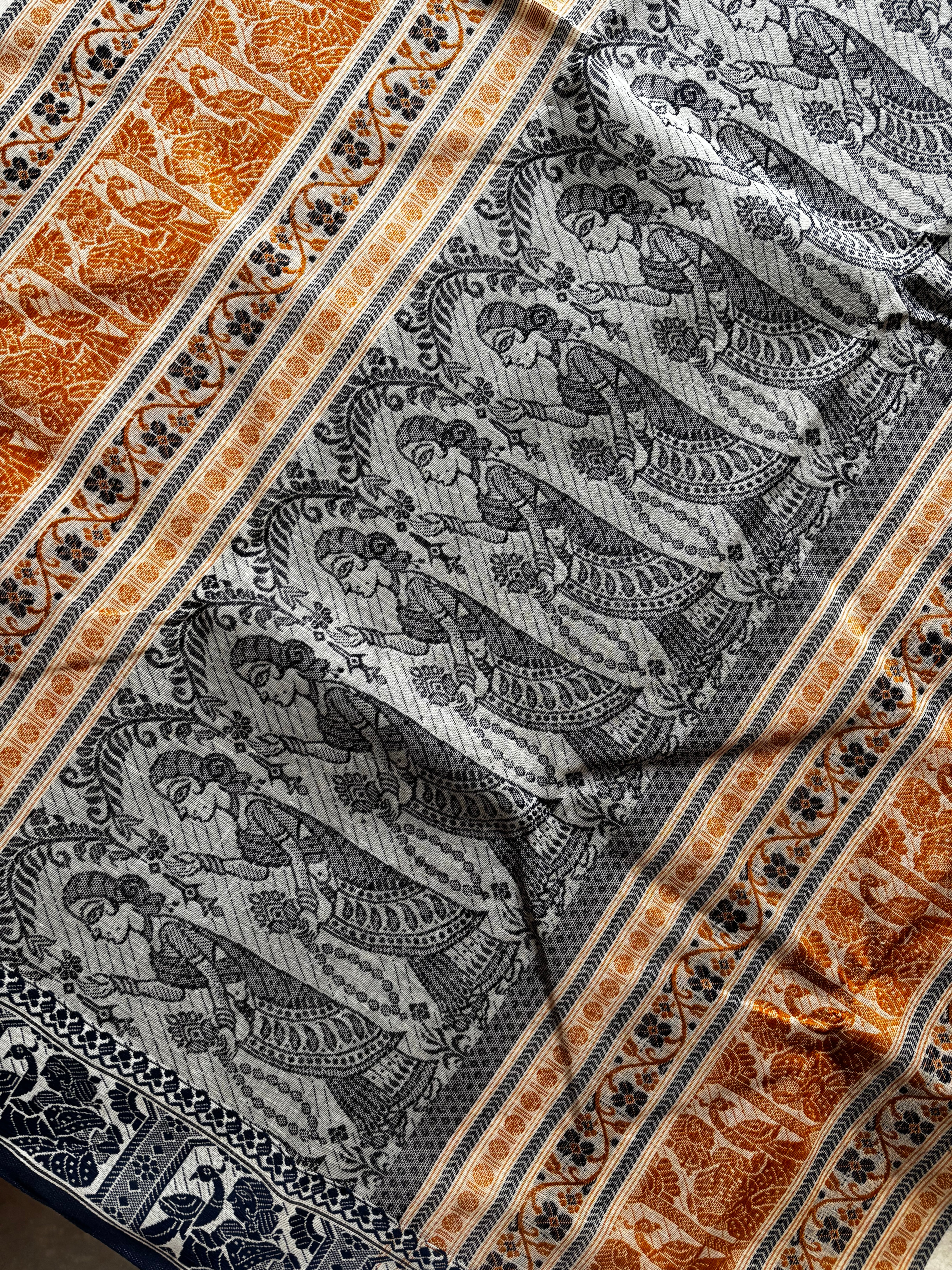 Handwoven Offwhite Colour Cotton Baluchari Saree