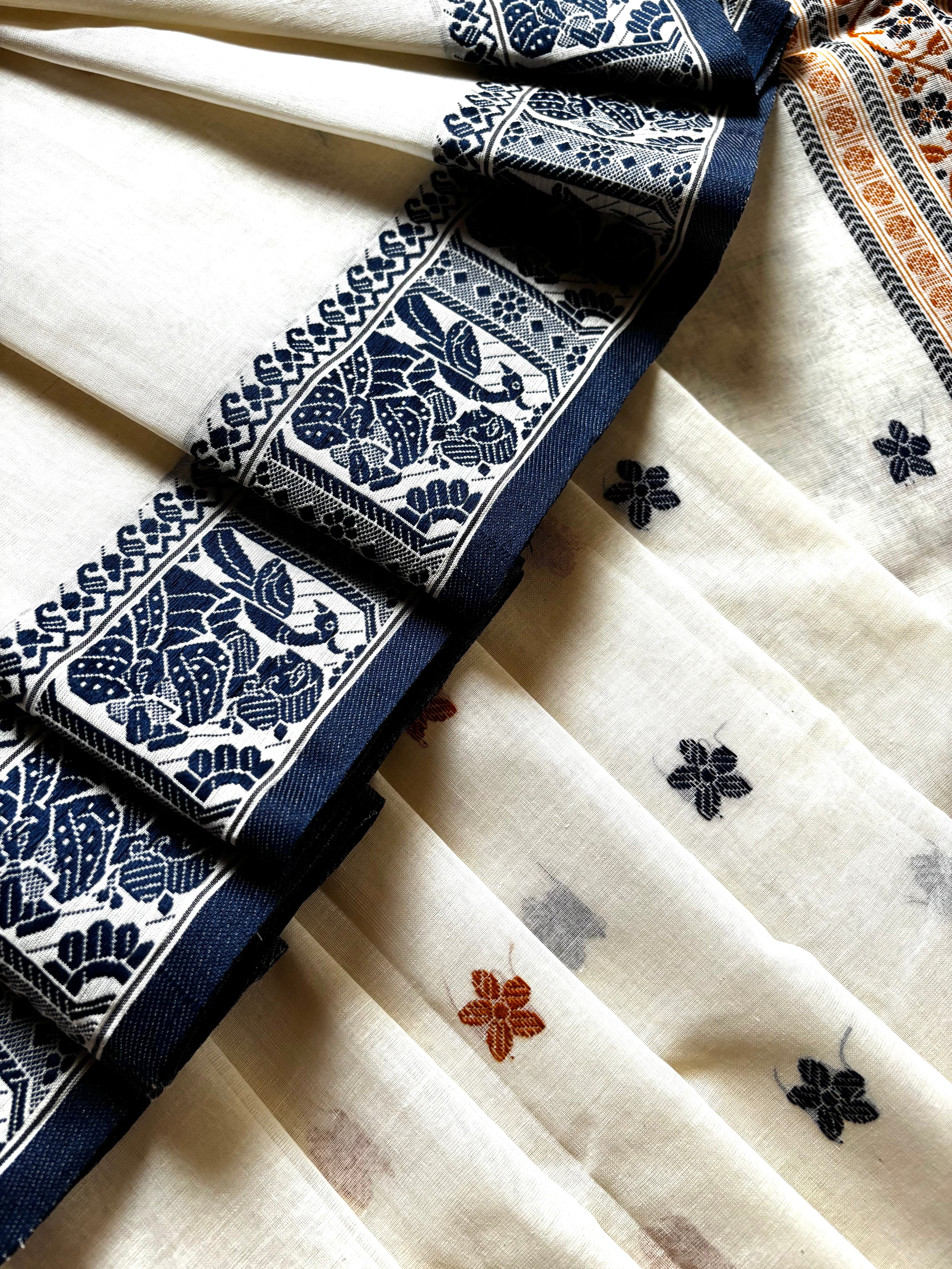 Handwoven Offwhite Colour Cotton Baluchari Saree