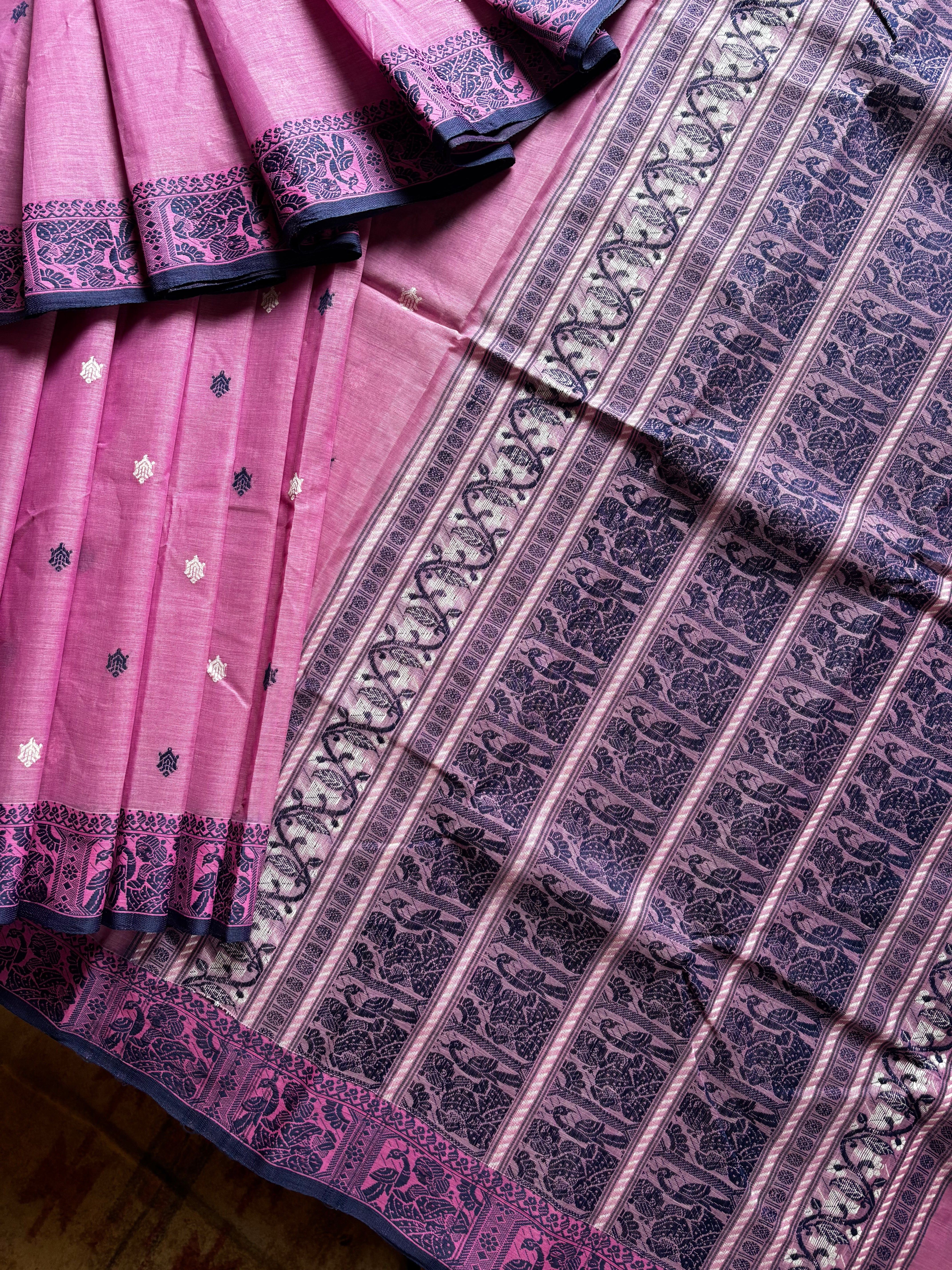 Handwoven Pink Colour Cotton Baluchari Saree