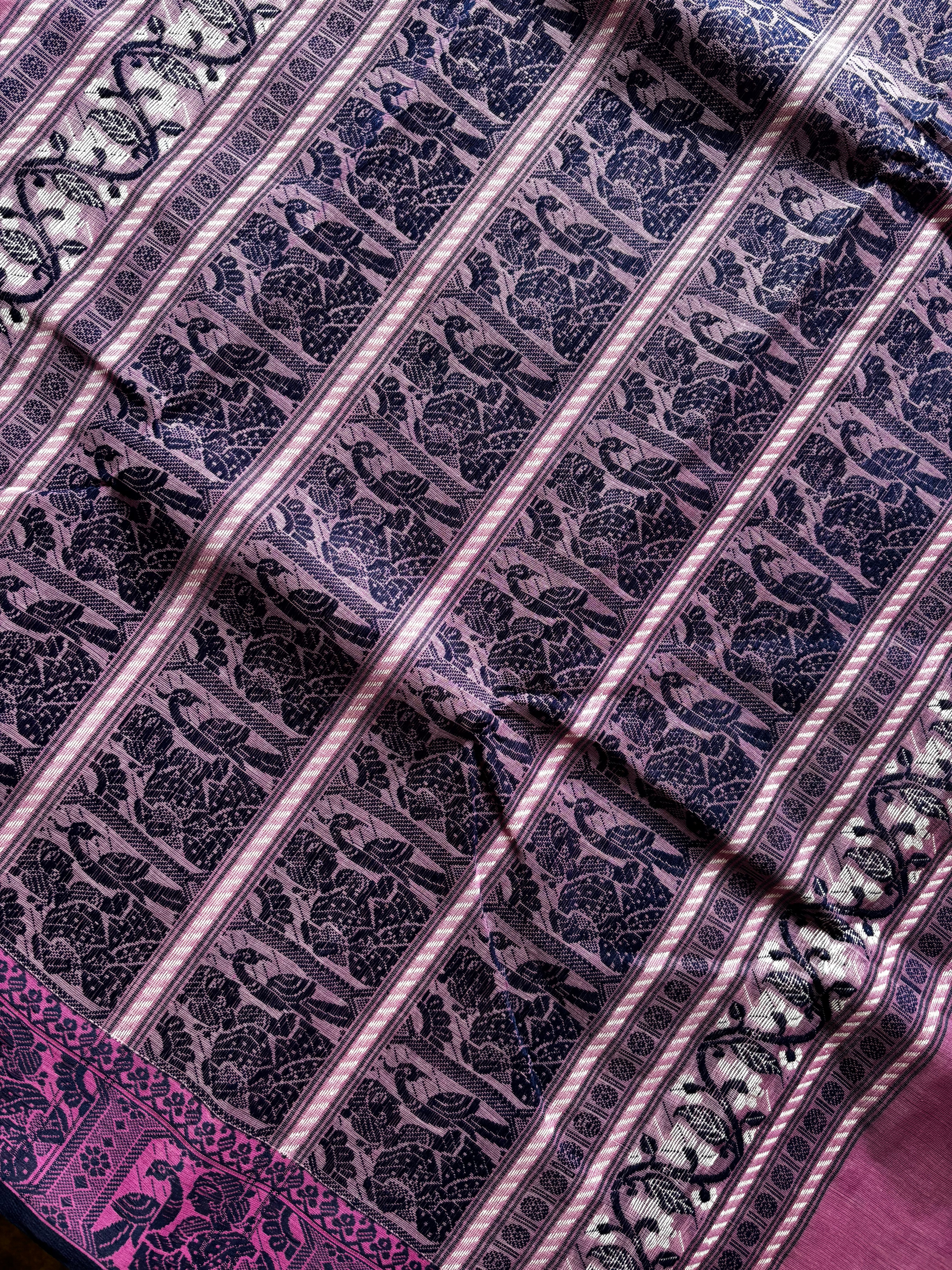 Handwoven Pink Colour Cotton Baluchari Saree