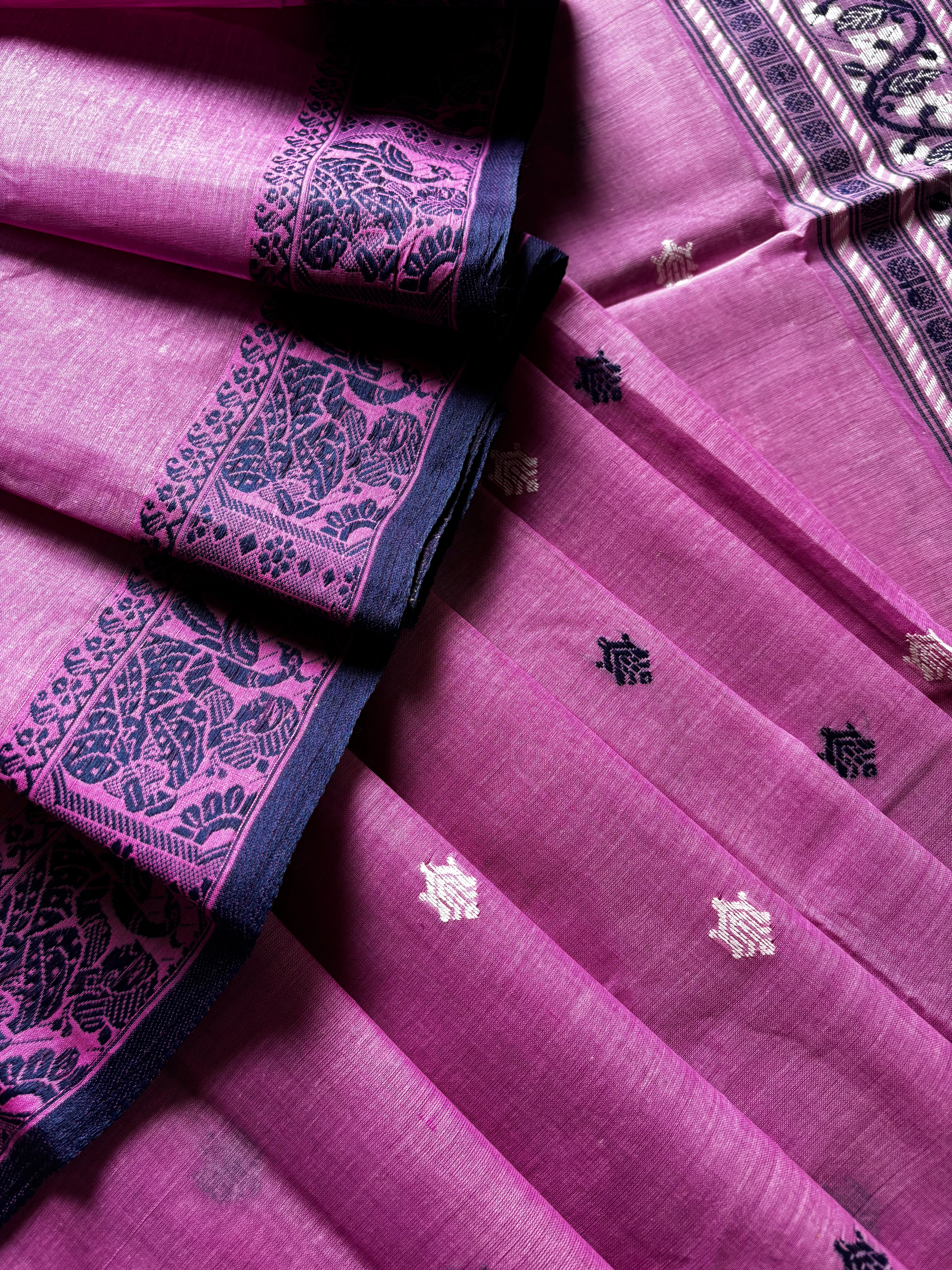 Handwoven Pink Colour Cotton Baluchari Saree