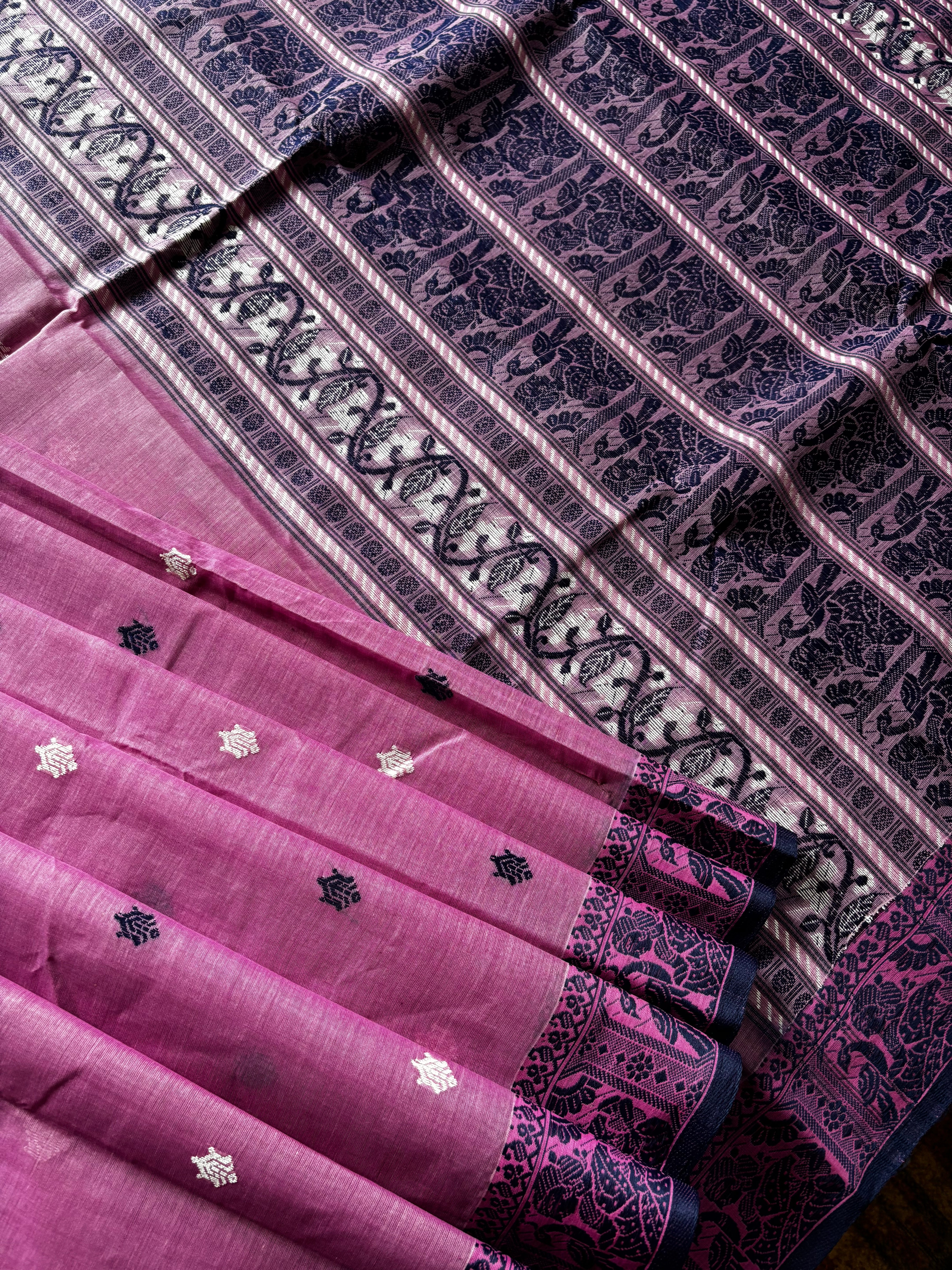 Handwoven Pink Colour Cotton Baluchari Saree