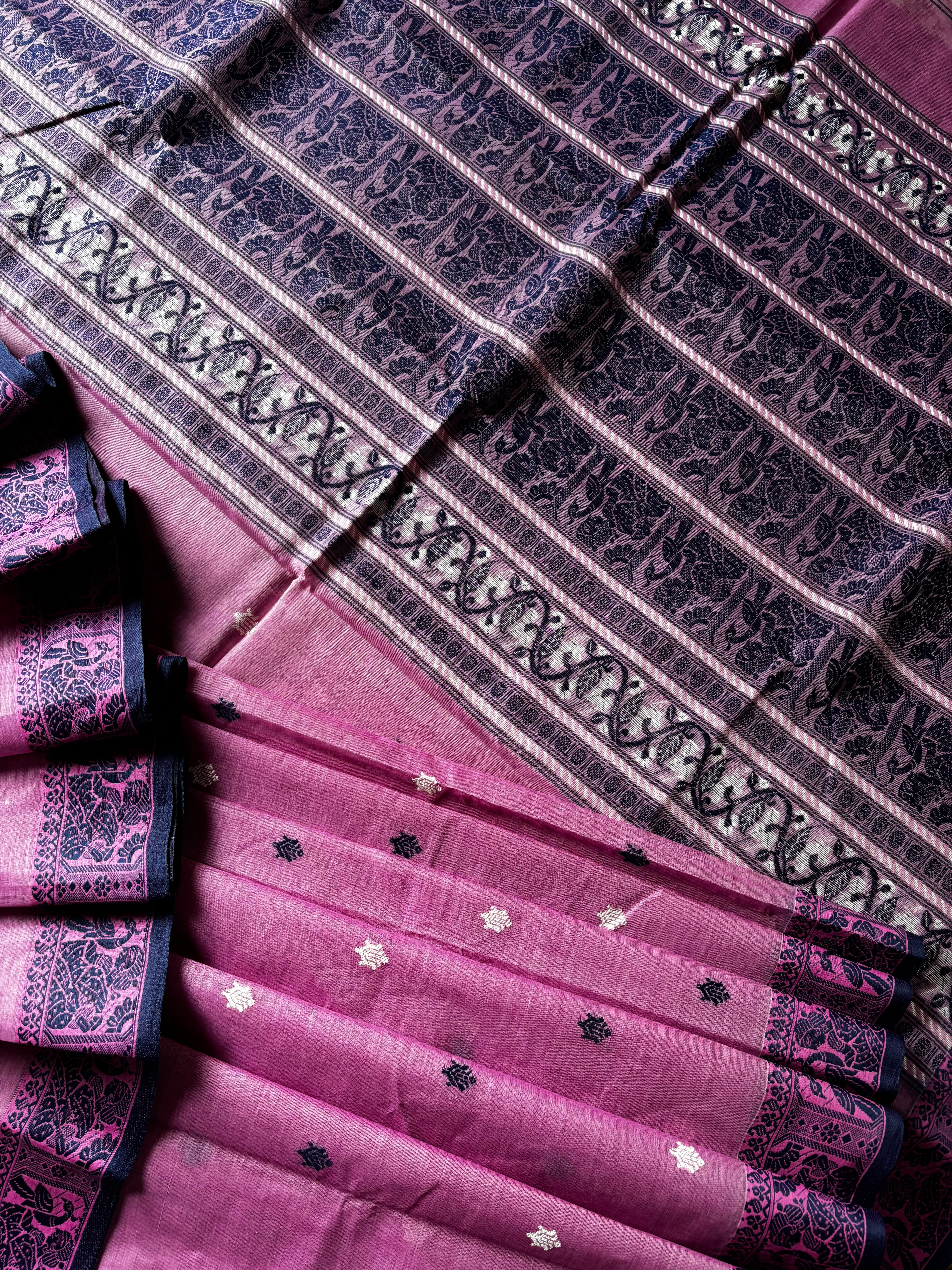 Handwoven Pink Colour Cotton Baluchari Saree