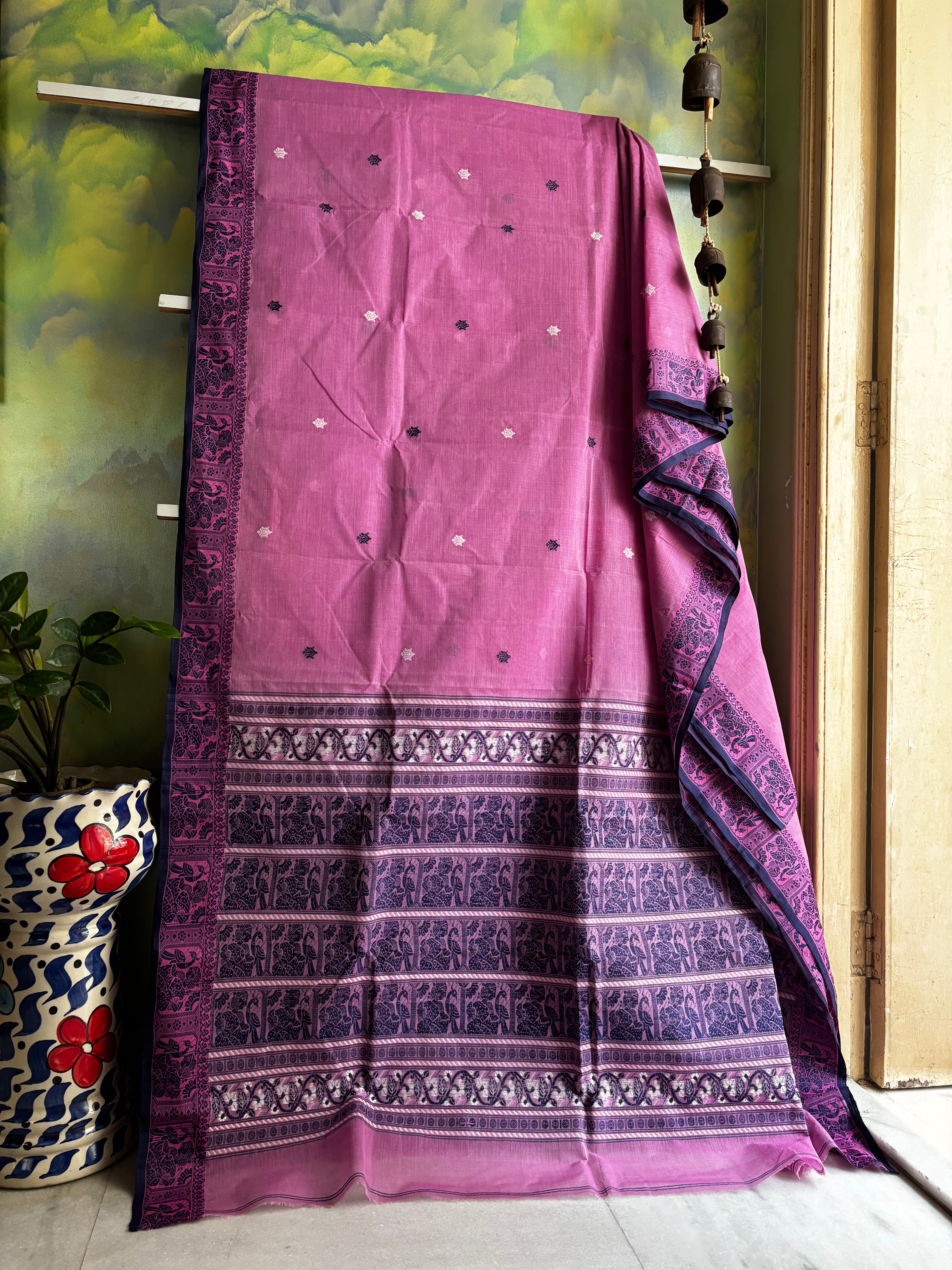 Handwoven Pink Colour Cotton Baluchari Saree