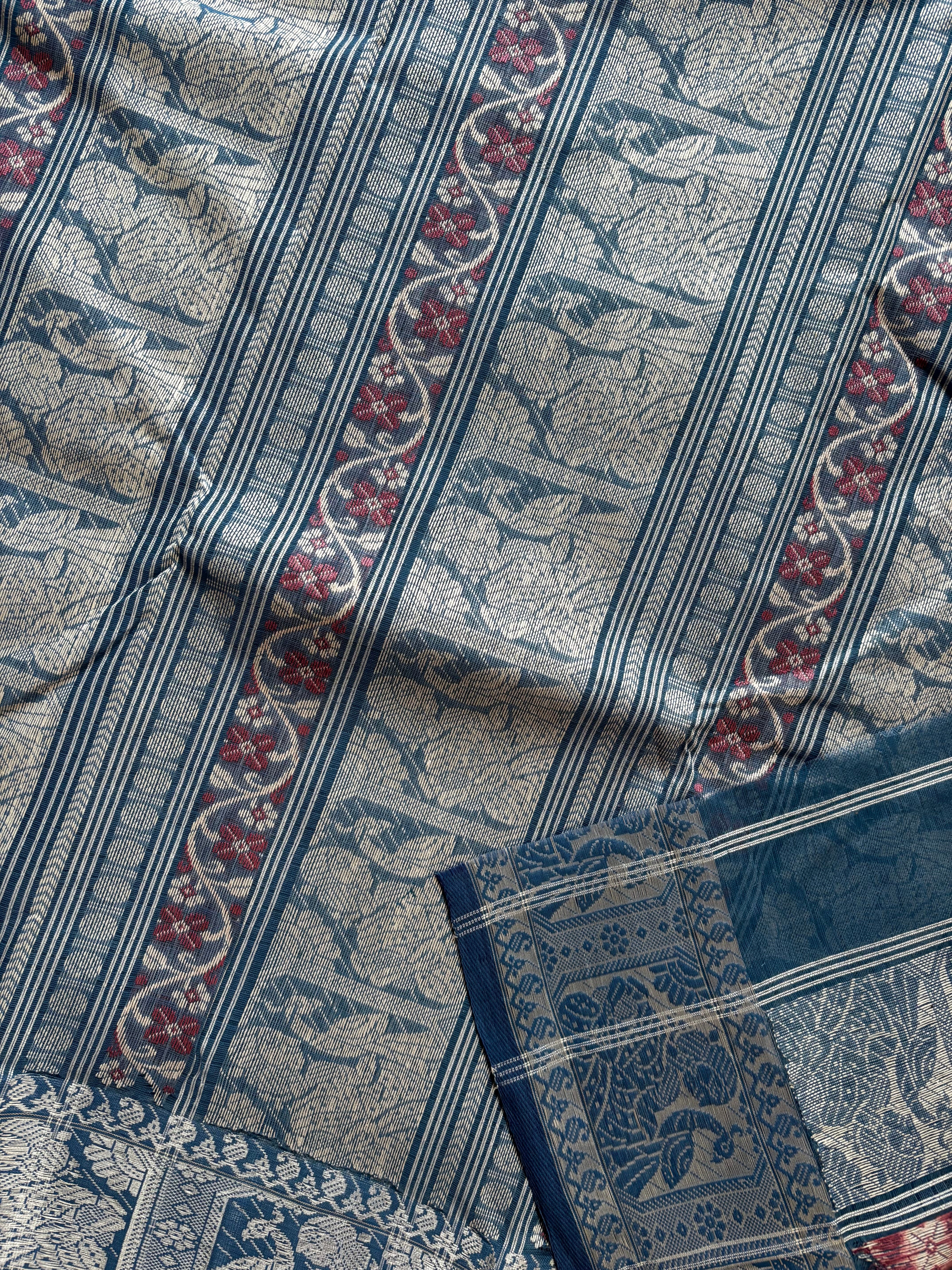 Handwoven Light Blue Colour Cotton Baluchari Saree