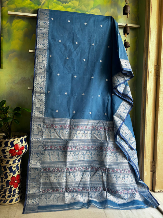 Handwoven Light Blue Colour Cotton Baluchari Saree