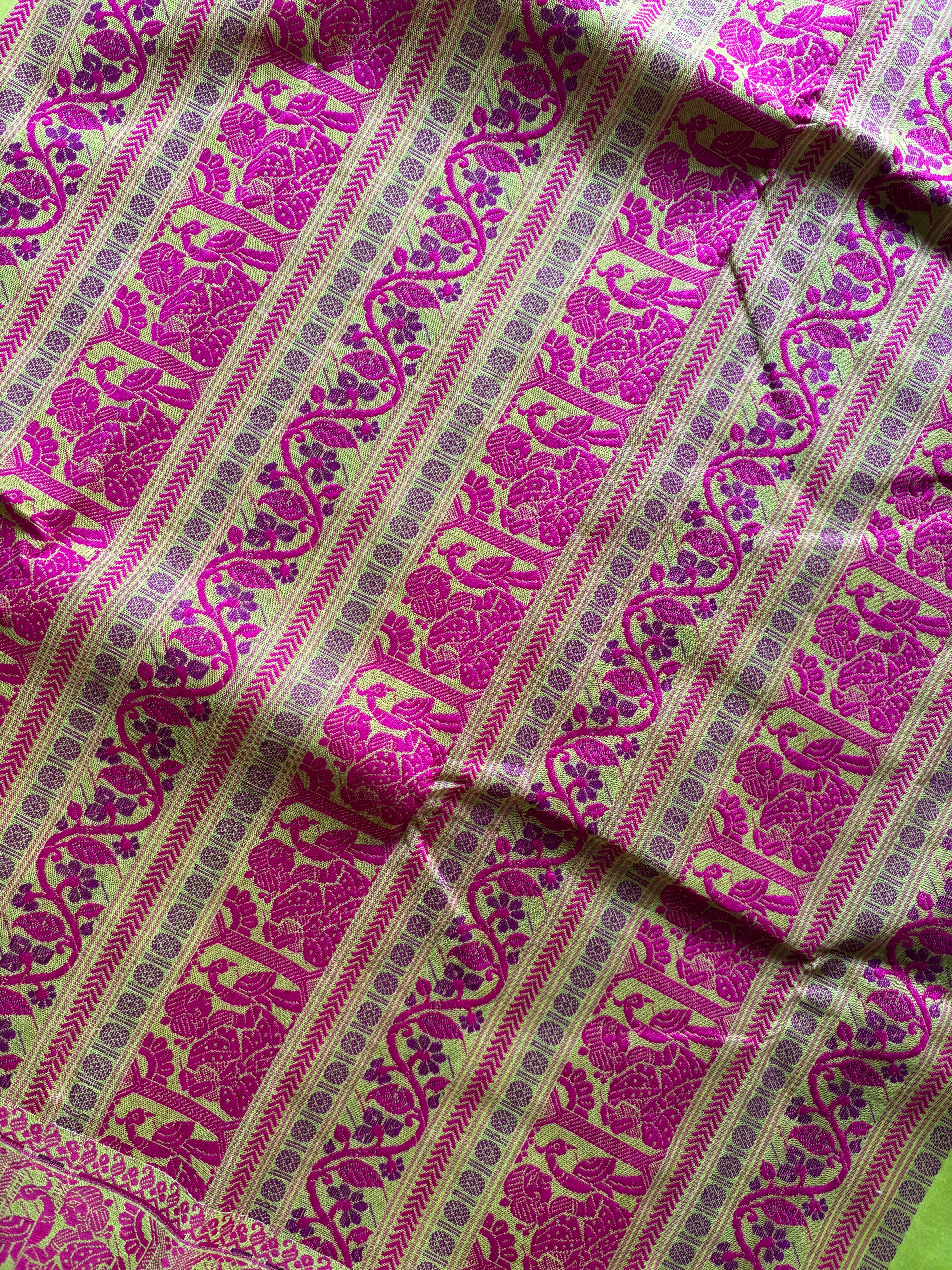 Handwoven Lime Yellow Colour Cotton Baluchari Saree