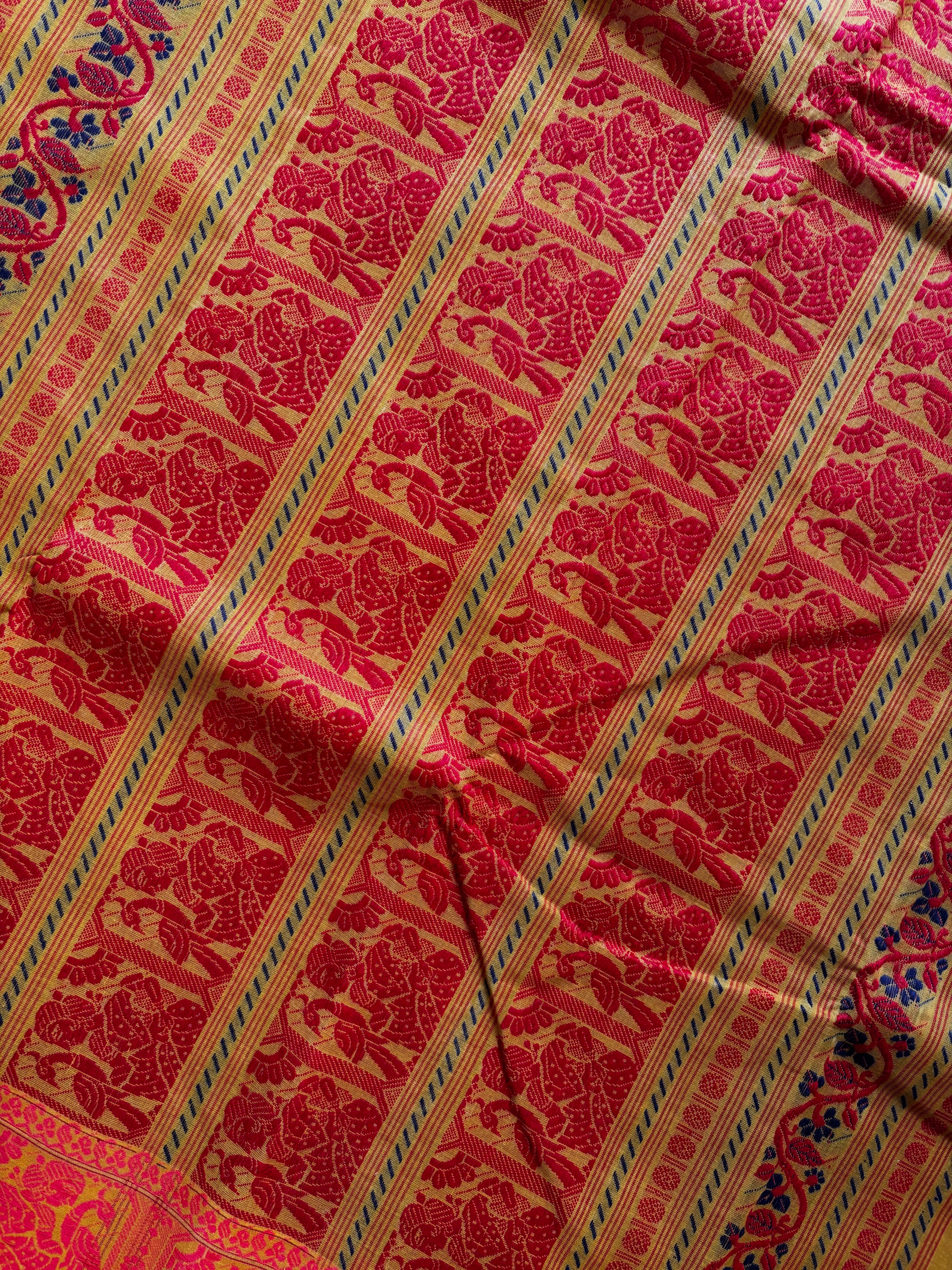 Handwoven Mustard Colour Cotton Baluchari Saree