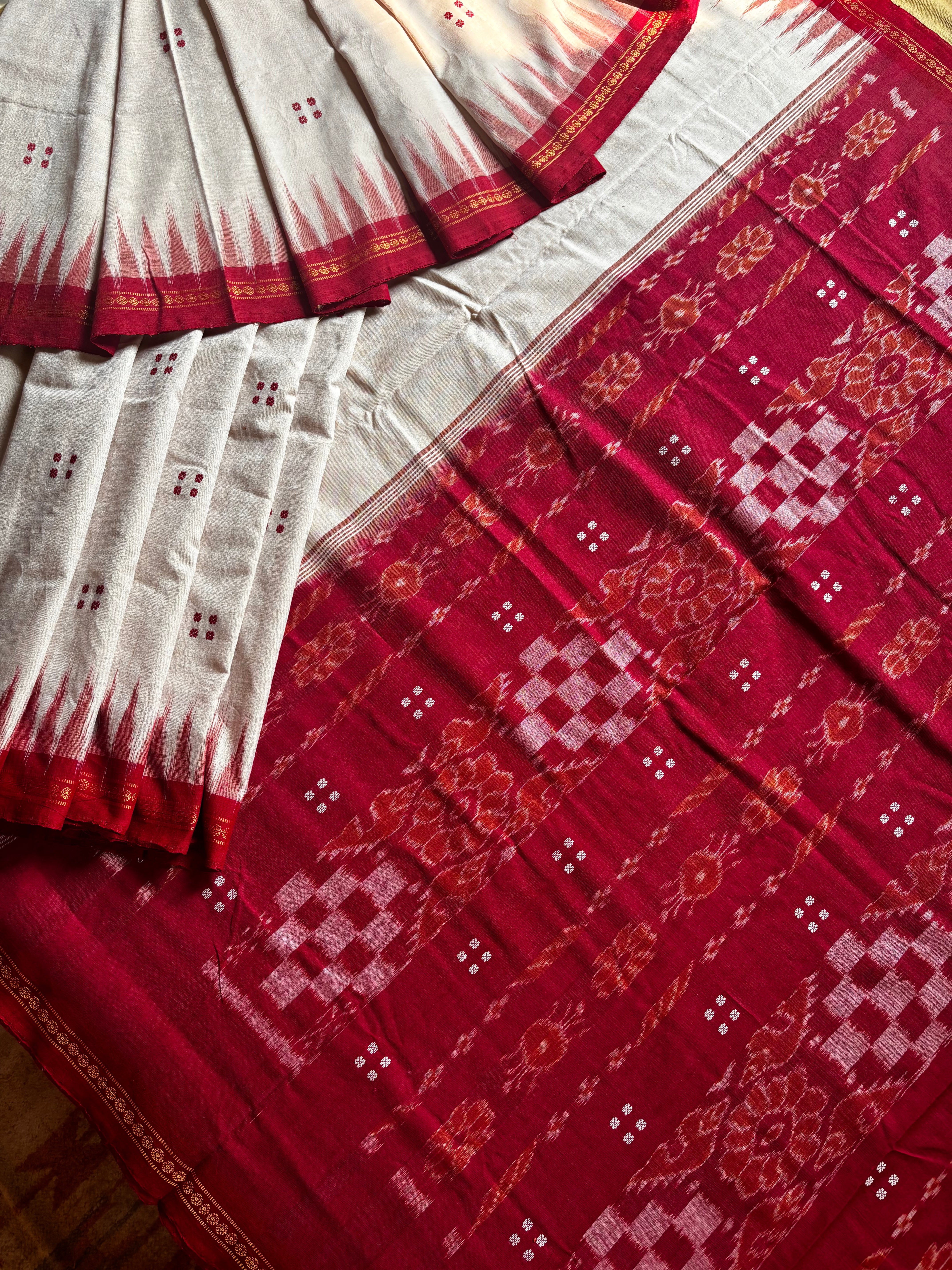 Handwoven Offwhite Temple Border Odisha Cotton Ikkat