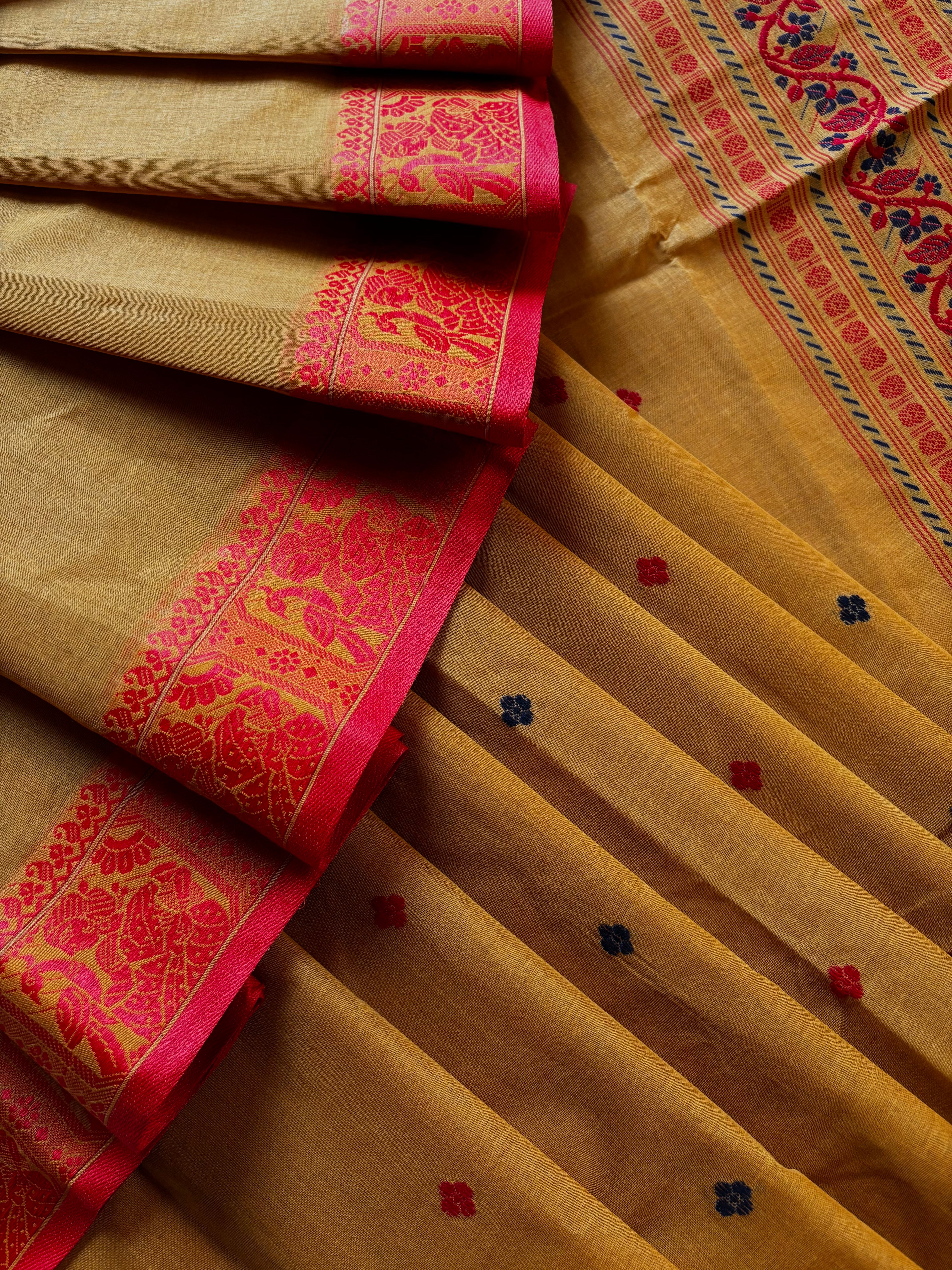 Handwoven Mustard Colour Cotton Baluchari Saree