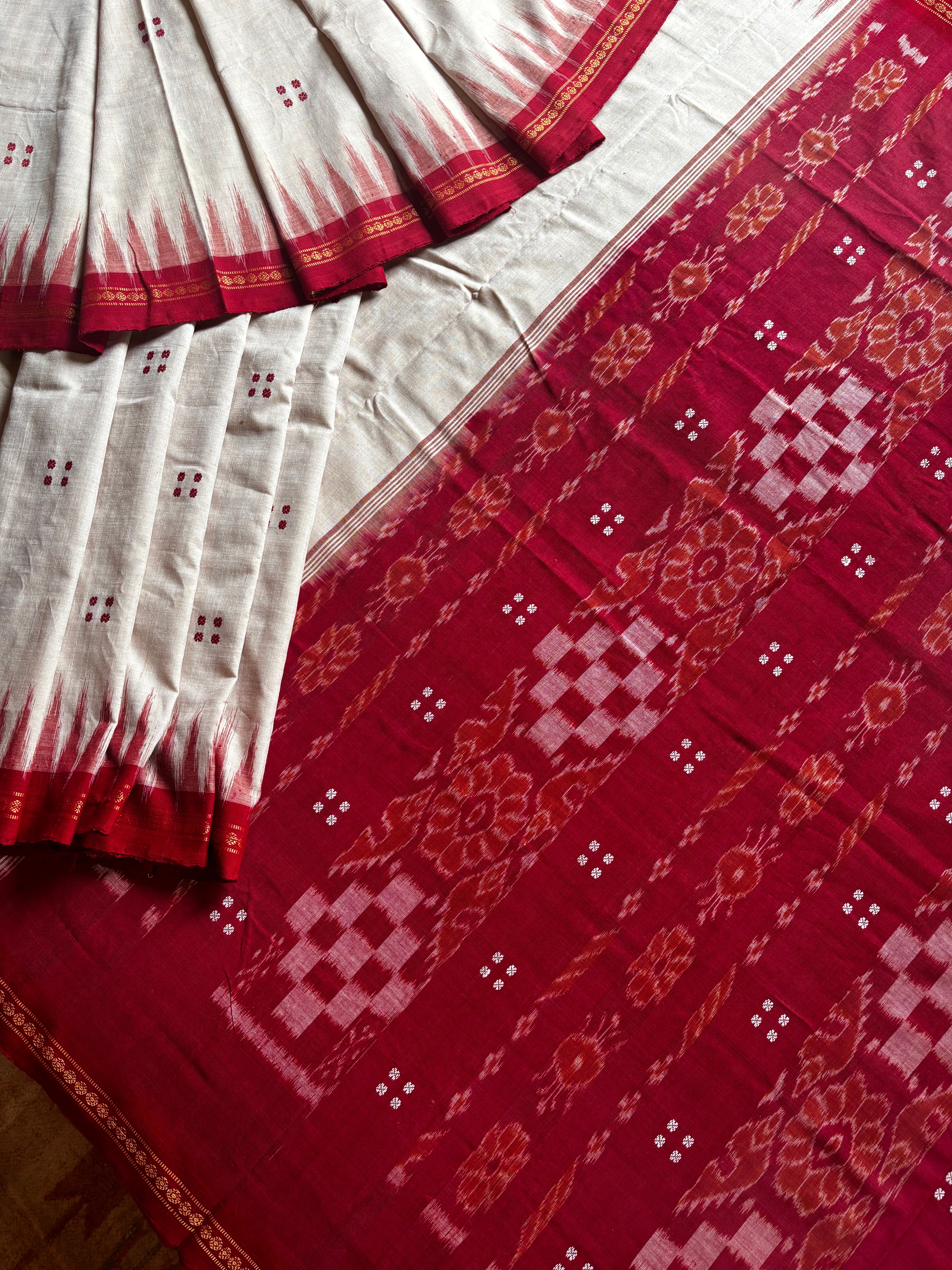 Handwoven Offwhite Temple Border Odisha Cotton Ikkat