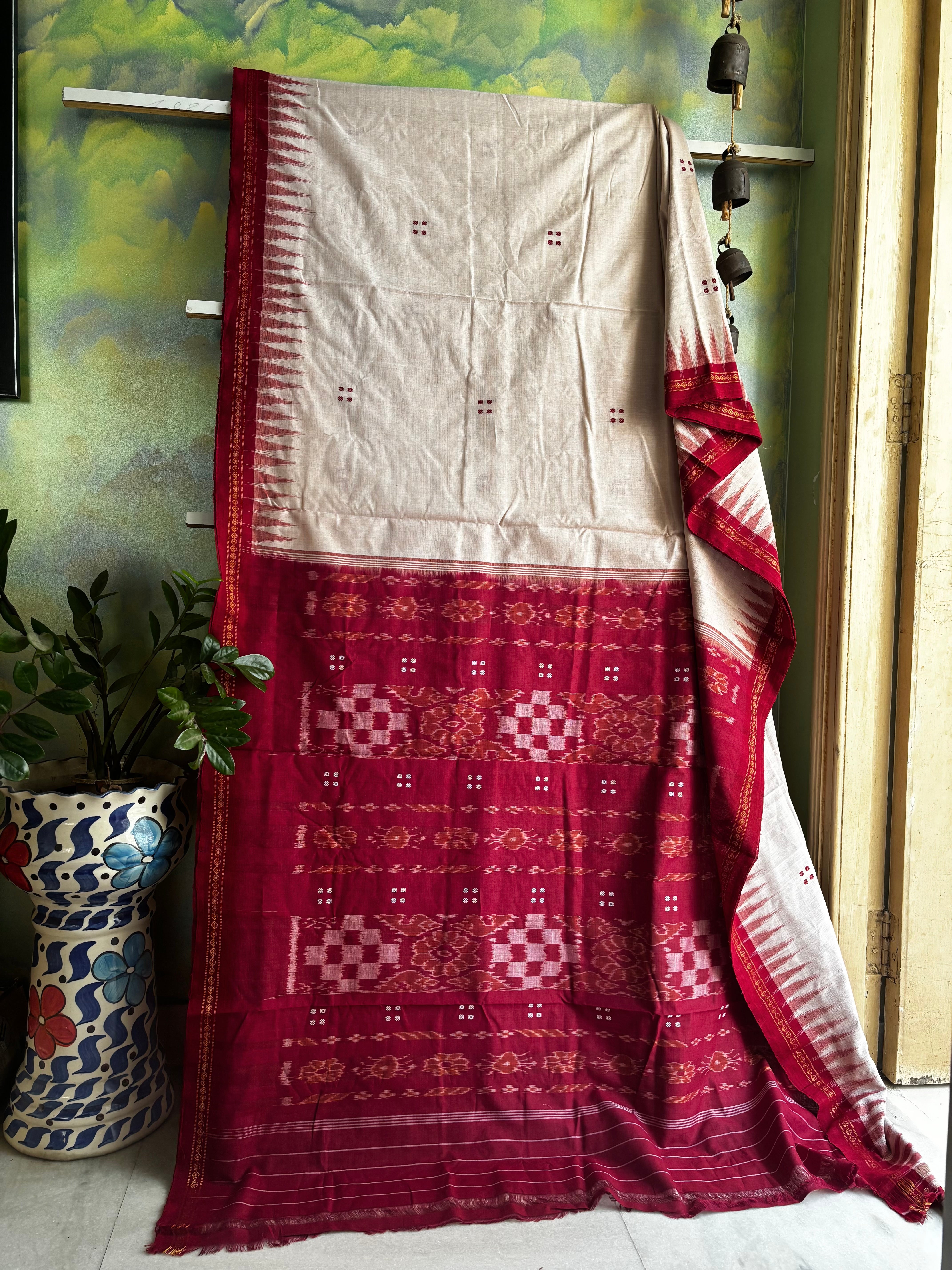 Handwoven Offwhite Temple Border Odisha Cotton Ikkat