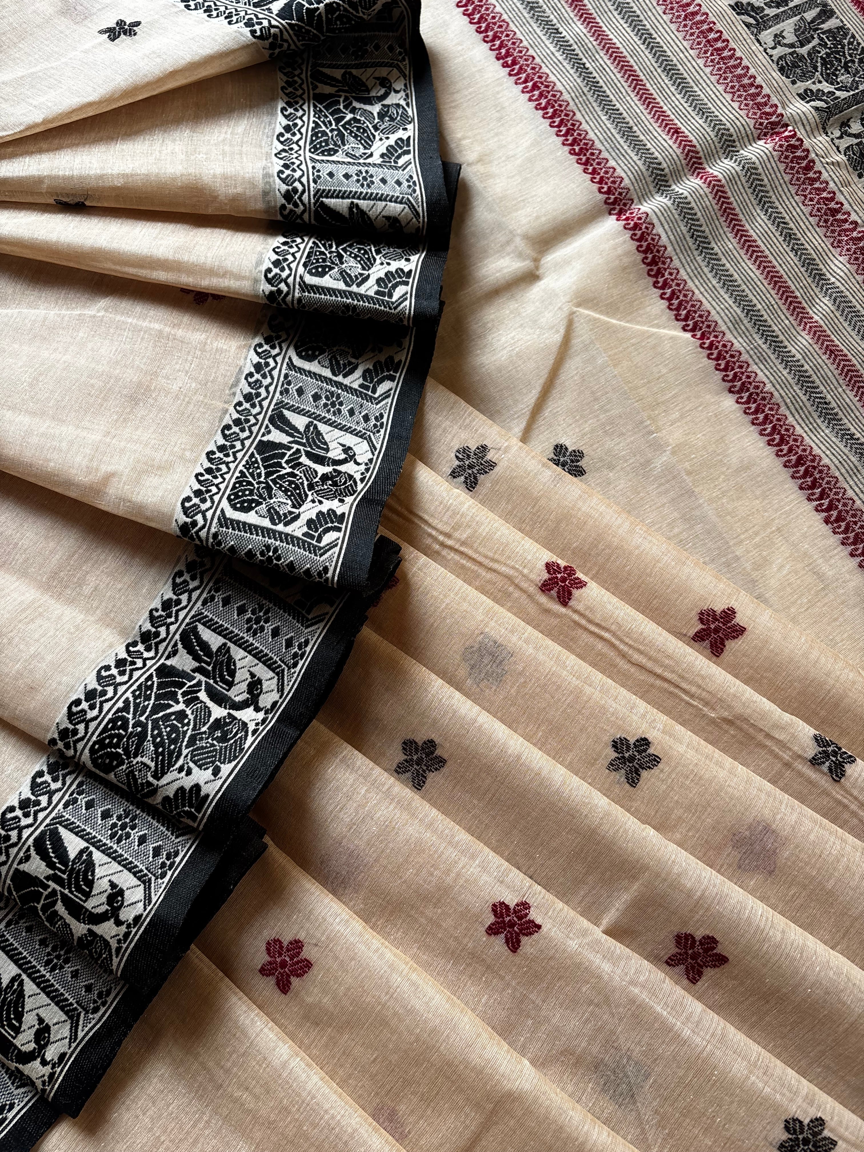 Handwoven Light Beige Colour Cotton Baluchari Saree