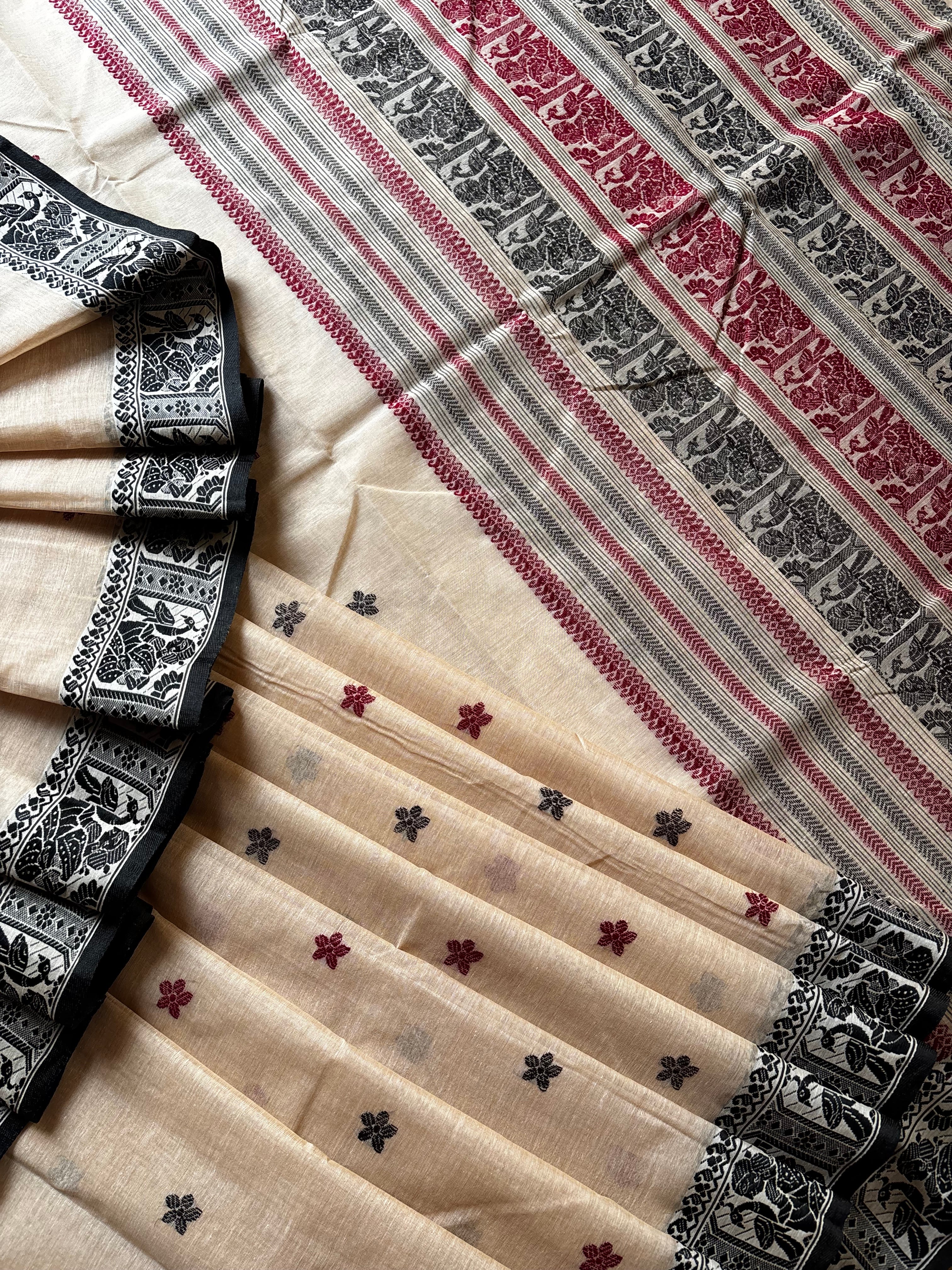 Handwoven Light Beige Cotton Baluchari Saree
