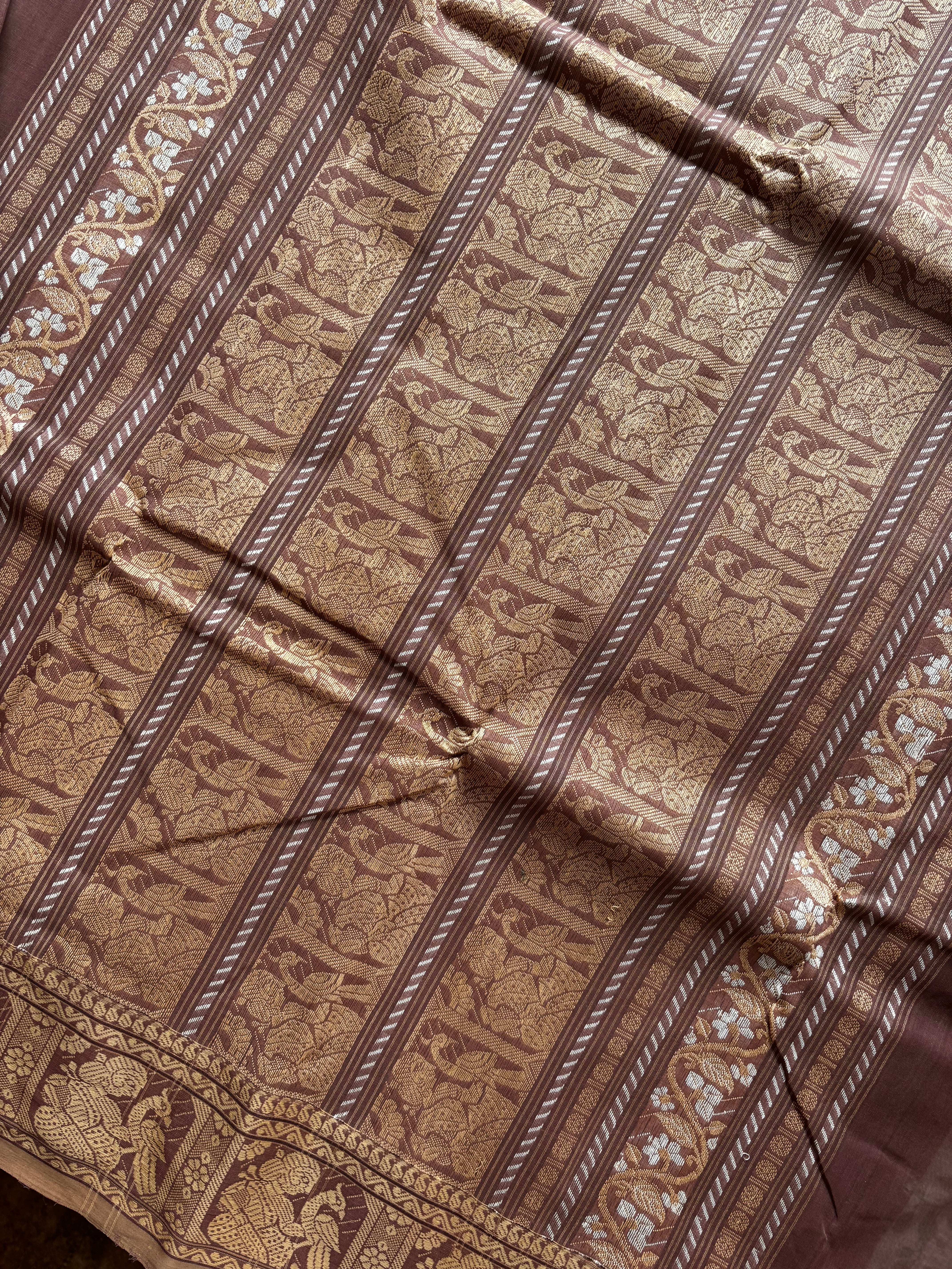 Handwoven Light Brown Colour Cotton Baluchari Saree