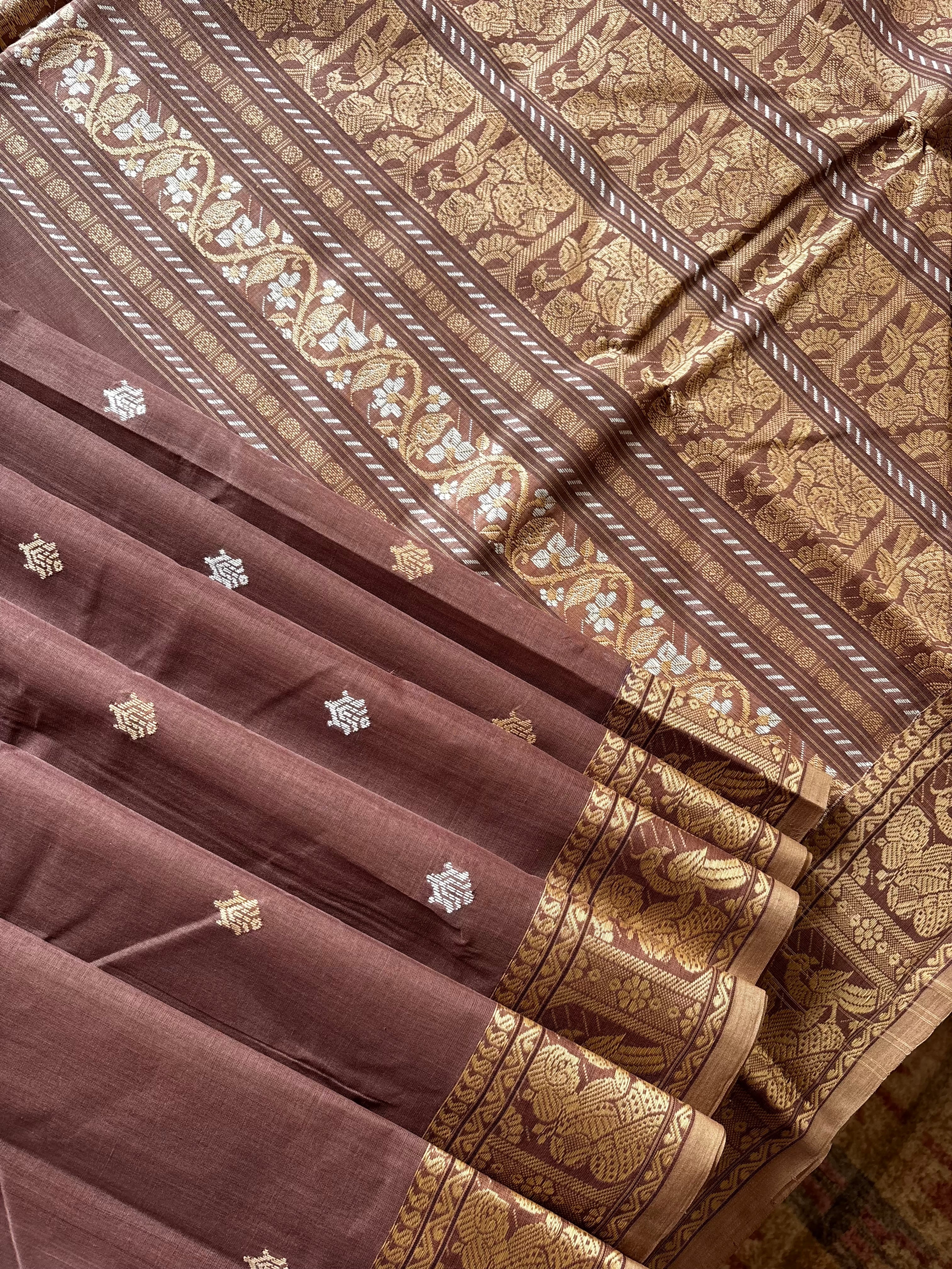 Handwoven Light Brown Colour Cotton Baluchari Saree