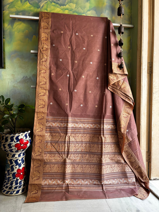 Handwoven Light Brown Colour Cotton Baluchari Saree