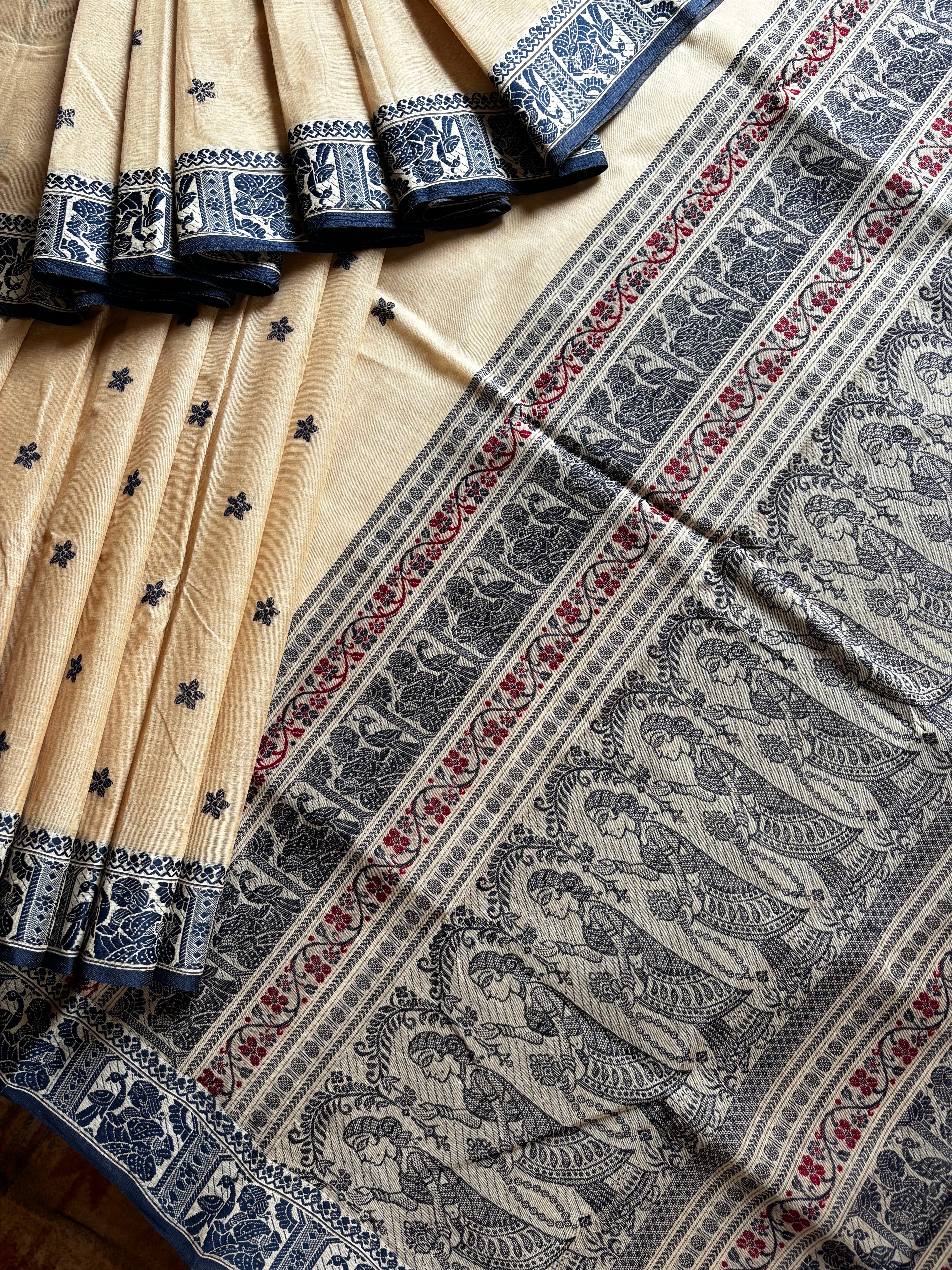 Handwoven Light Beige Cotton Baluchari Saree