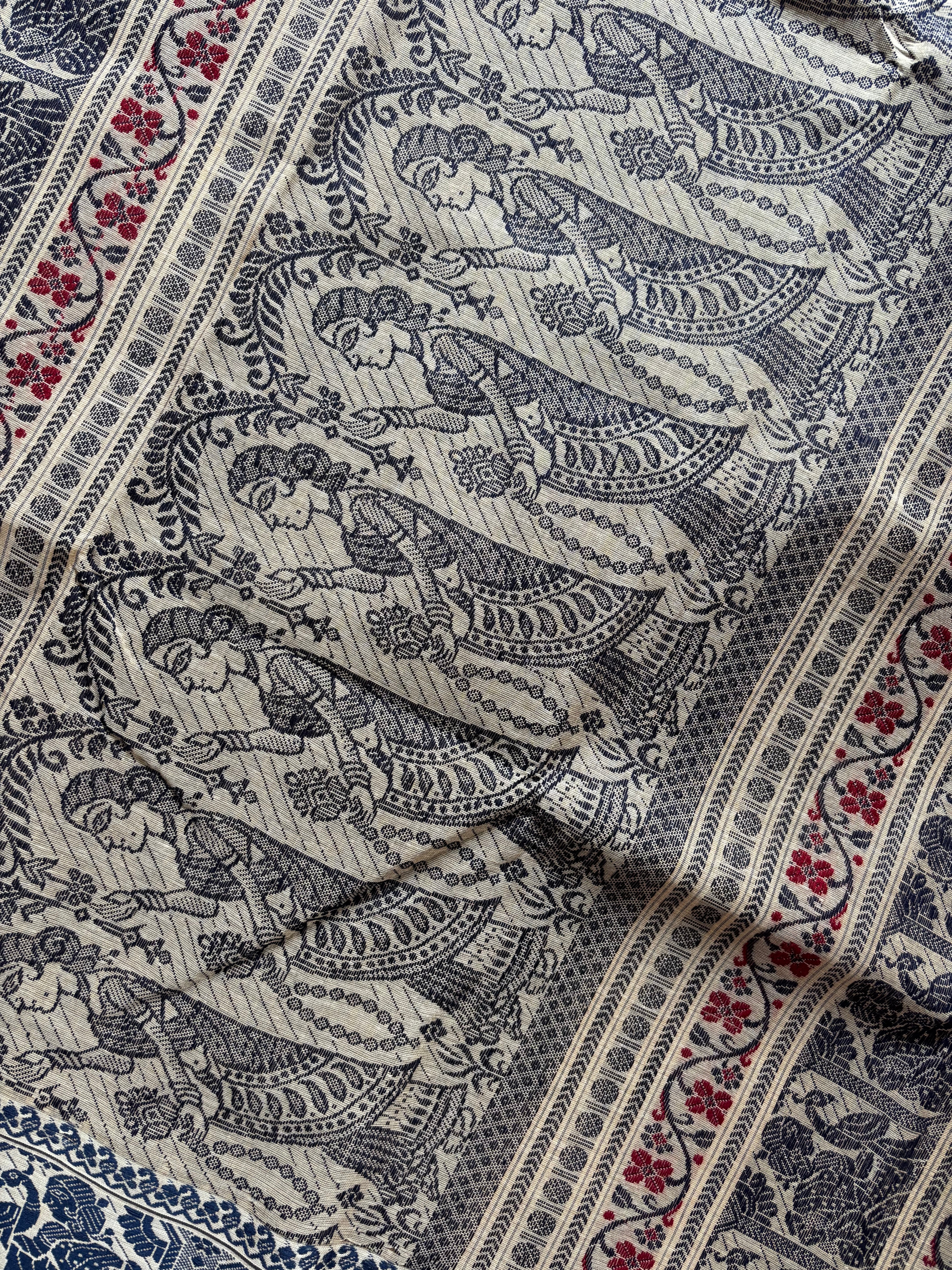 Handwoven Light Beige Cotton Baluchari Saree