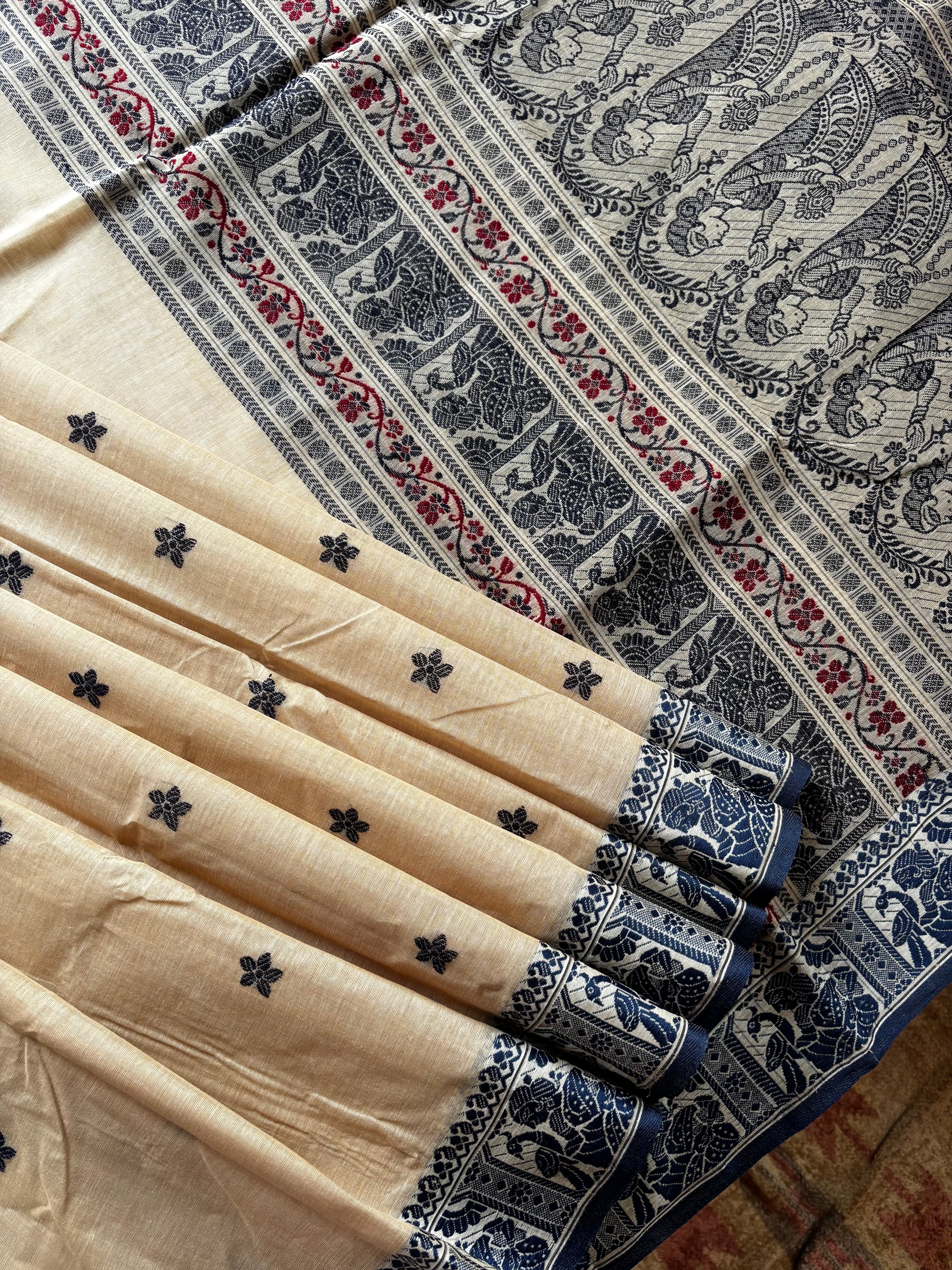 Handwoven Light Beige Cotton Baluchari Saree